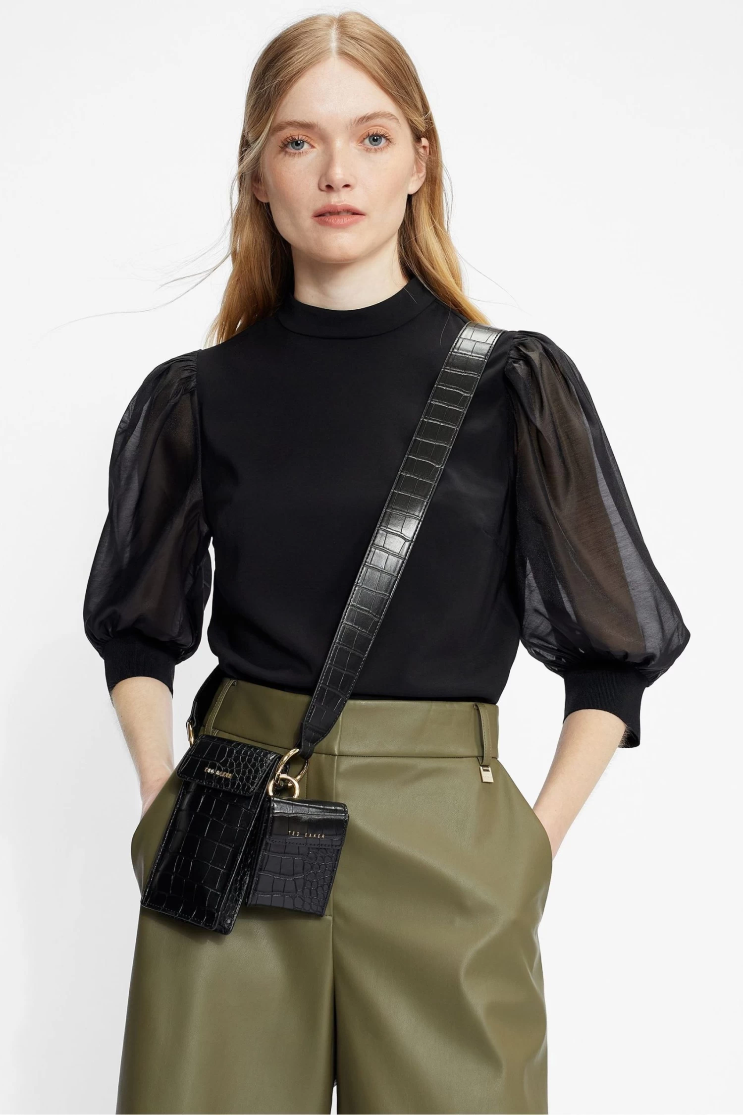 Ted Baker Black Micaeli Organza Volume Sleeve Top - Image 3