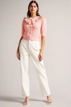 Ted Baker Pink Haniha Crew Neck Frill Detail Cardigan