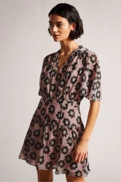 Ted Baker Pink Lucieey Fit And Flare Tiered Mini Dress