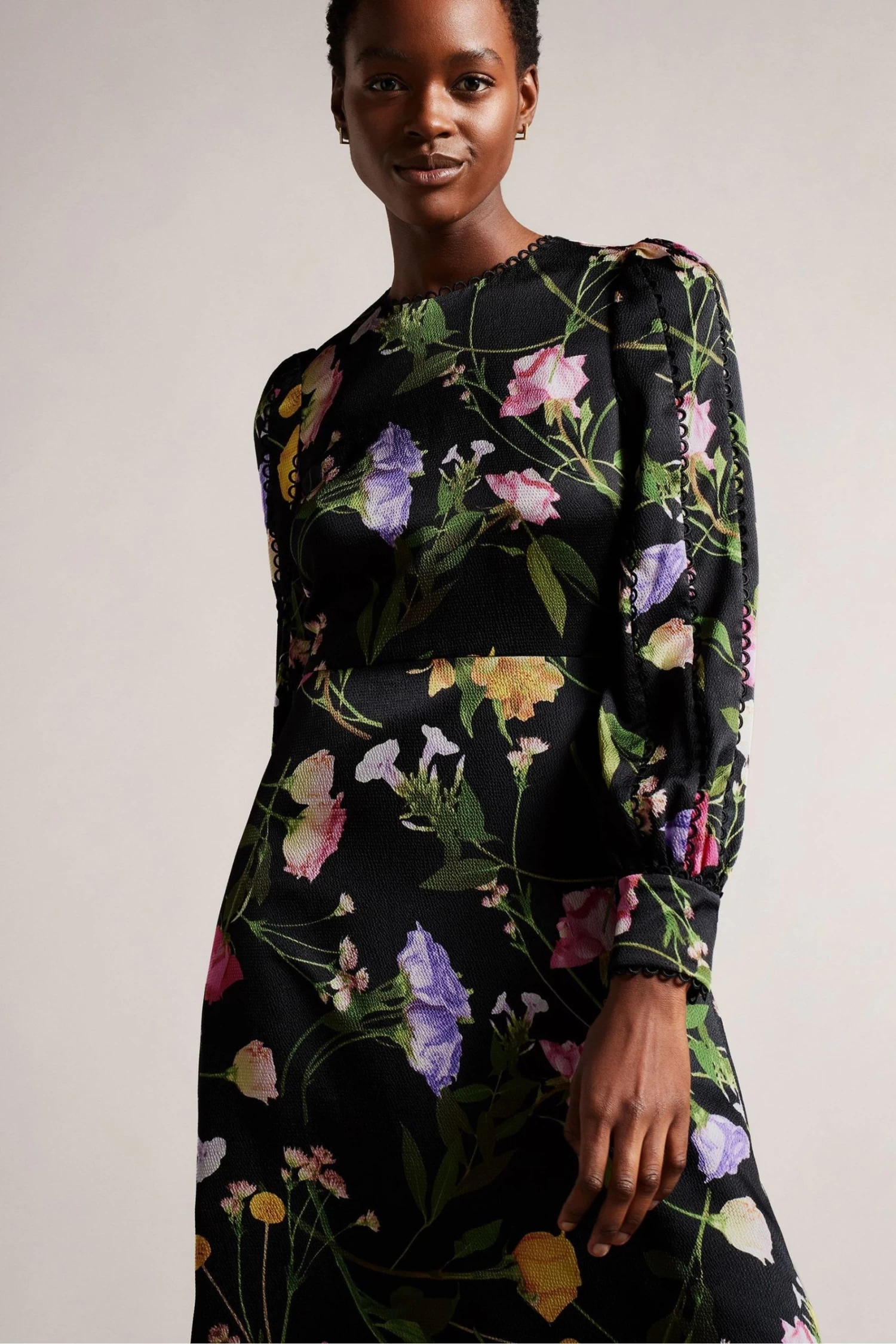 Ted Baker Arianya Blouson Sleeve Black Midi Dress - Image 3