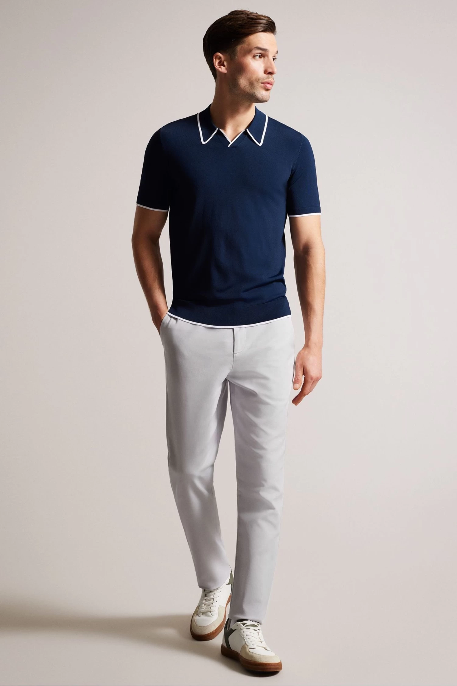 Ted Baker Grey Lenard Slim Fit Smart Cotton Stretch Chinos - Image 3