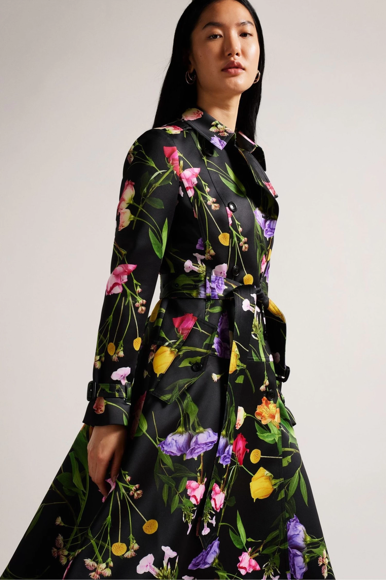 Ted Baker Moiraa Printed Double Breasted Black Trench Coat - Image 3