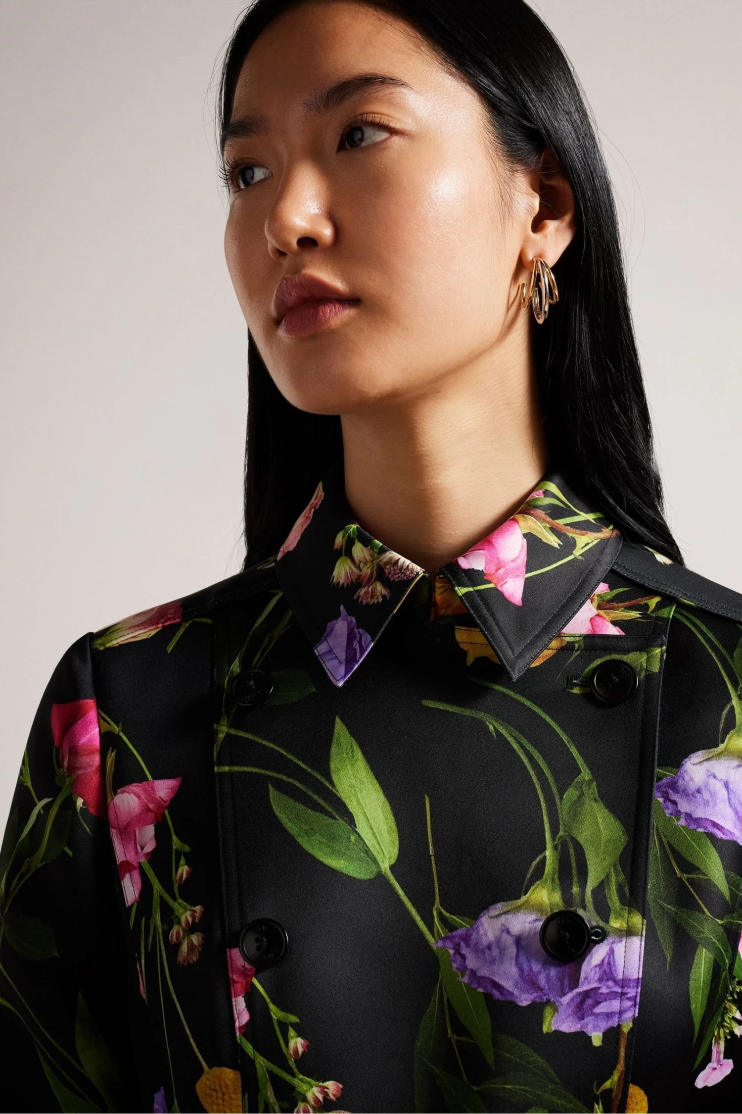 Ted Baker Moiraa Printed Double Breasted Black Trench Coat - Image 4