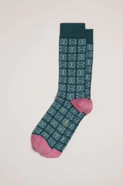 Ted Baker Green Gridsoc Geometric Pattern Socks