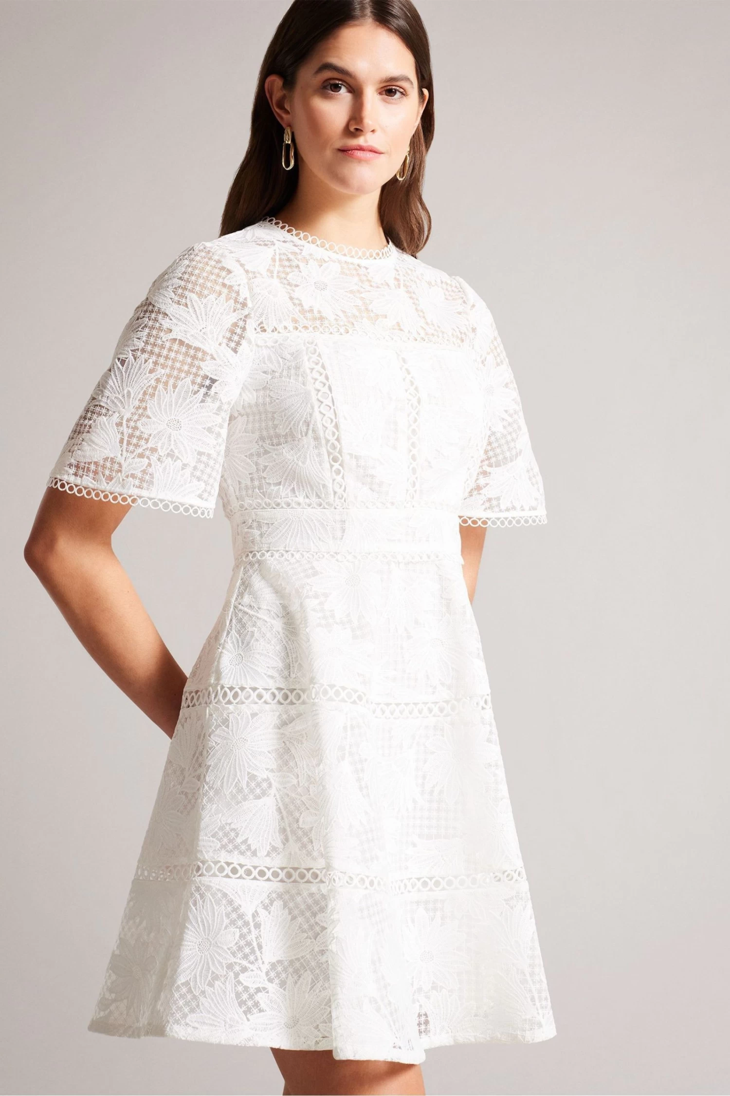 Ted Baker Lydiiha Fit And Flare Tiered Lace White Dress
