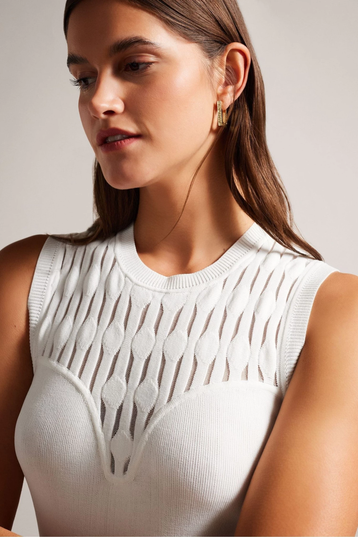 Ted Baker Polyan Stitch Detailed Bodycon White Dress - Image 3