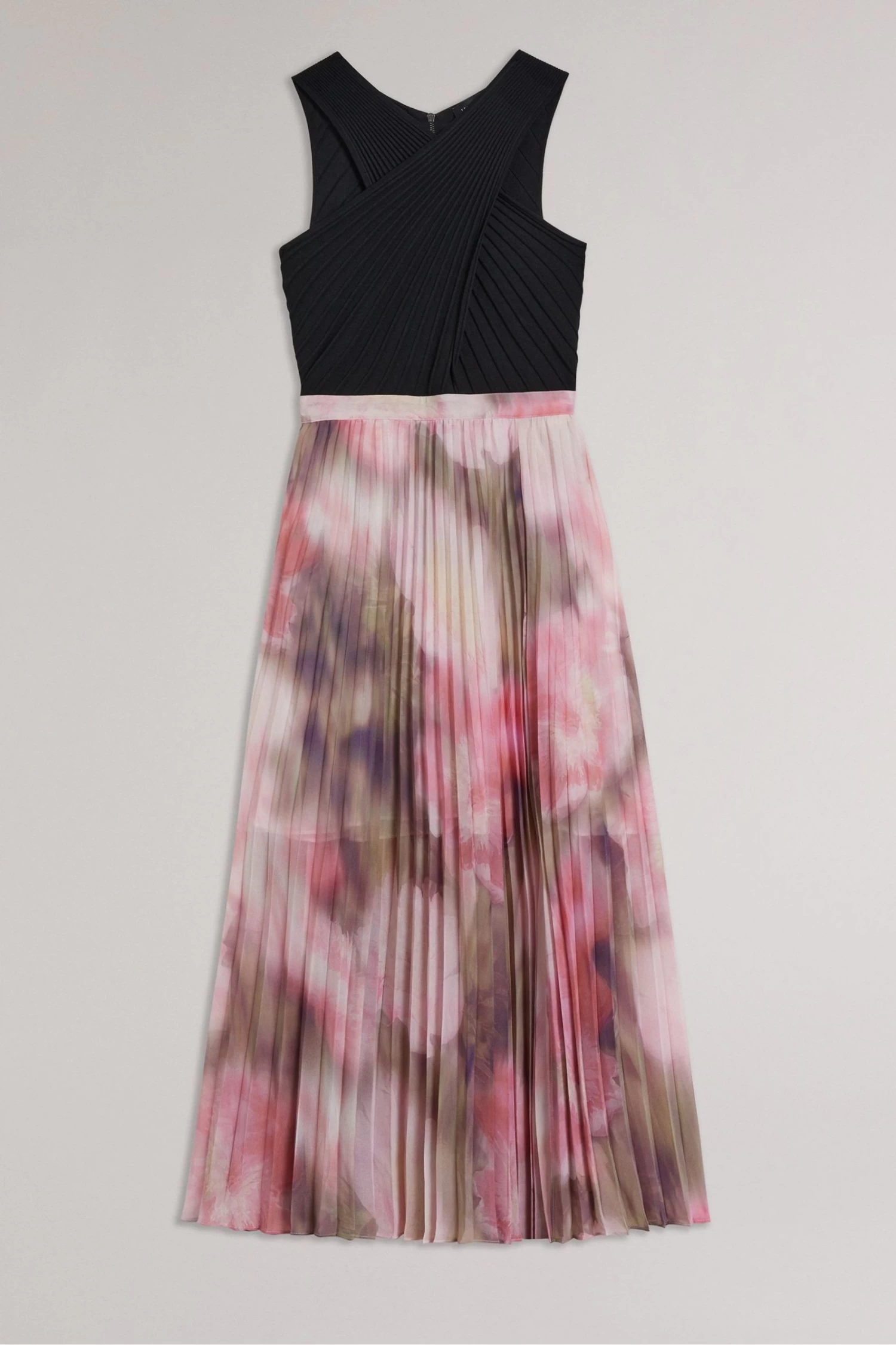 Ted Baker Pink Loulous Coral Cross Front Pleated Dress With Knit Bodice