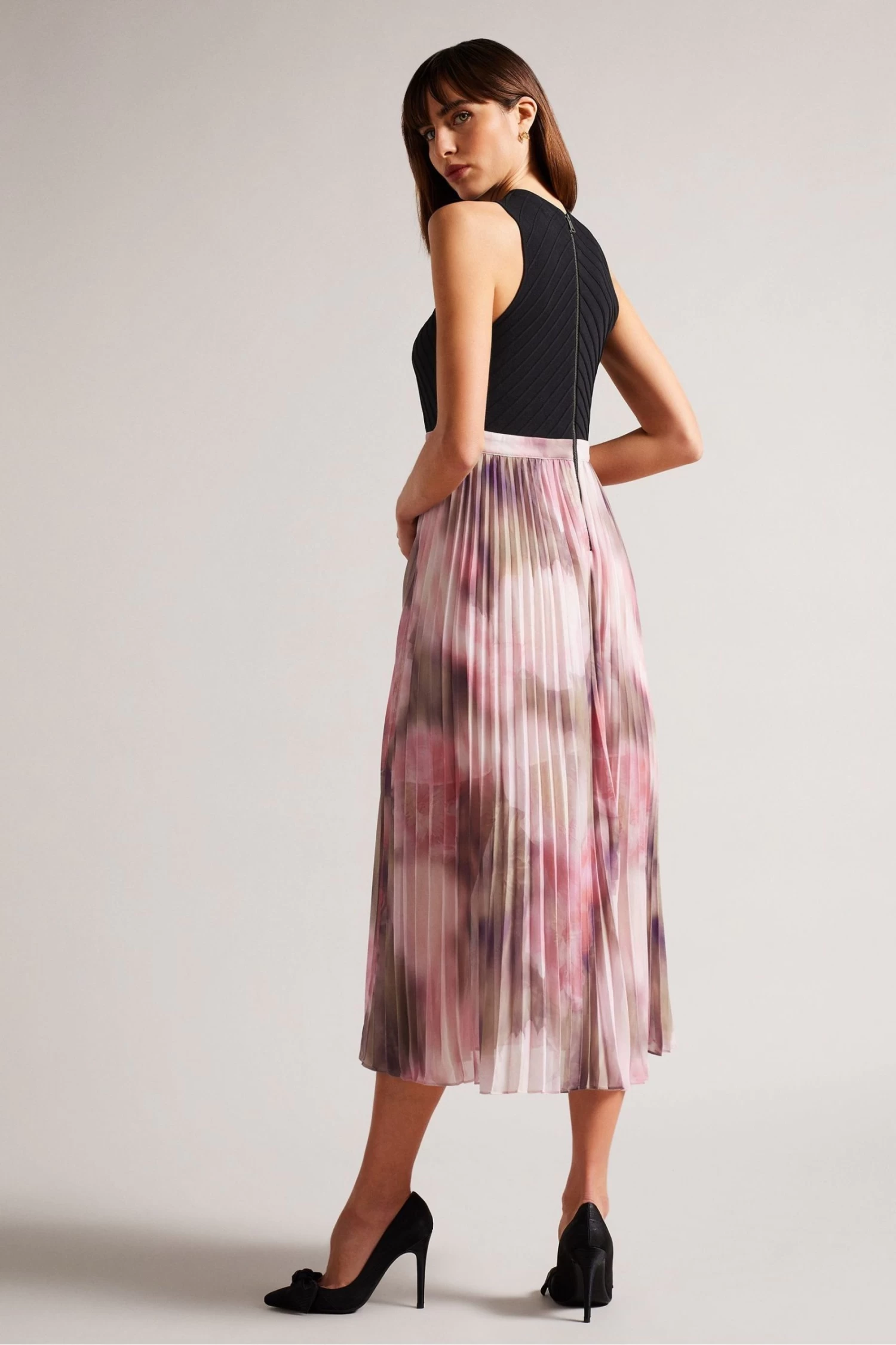 Ted Baker Pink Loulous Coral Cross Front Pleated Dress With Knit Bodice - Image 2