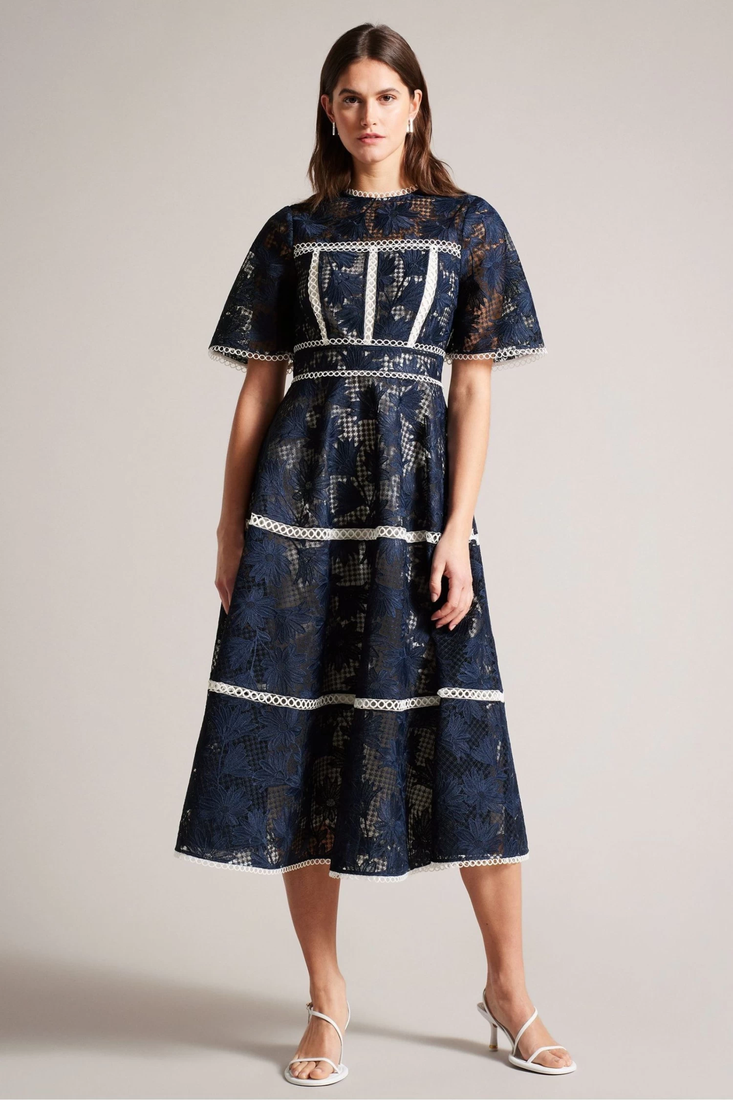 Ted Baker Blue Rubiely Fit And Flare Tiered Lace Midi Dress