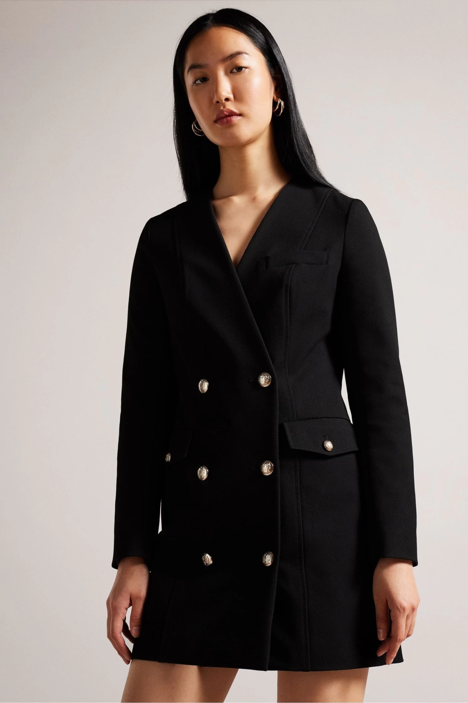 Ted Baker Calihad Double Breasted V-Neck Black Tuxedo Dress