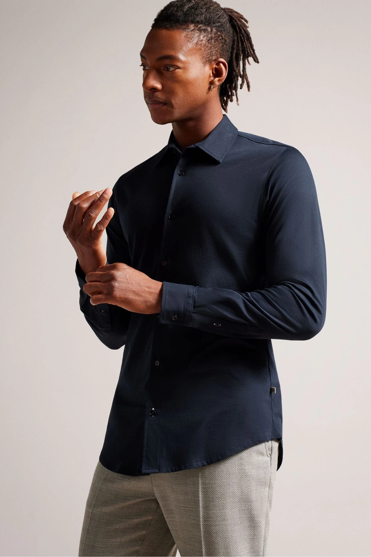 Ted Baker Navy Blue Marros Long Sleeve Jersey Shirt