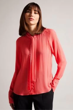 Ted Baker Pink Julinaa Rouleaux Trim Detail Blouse