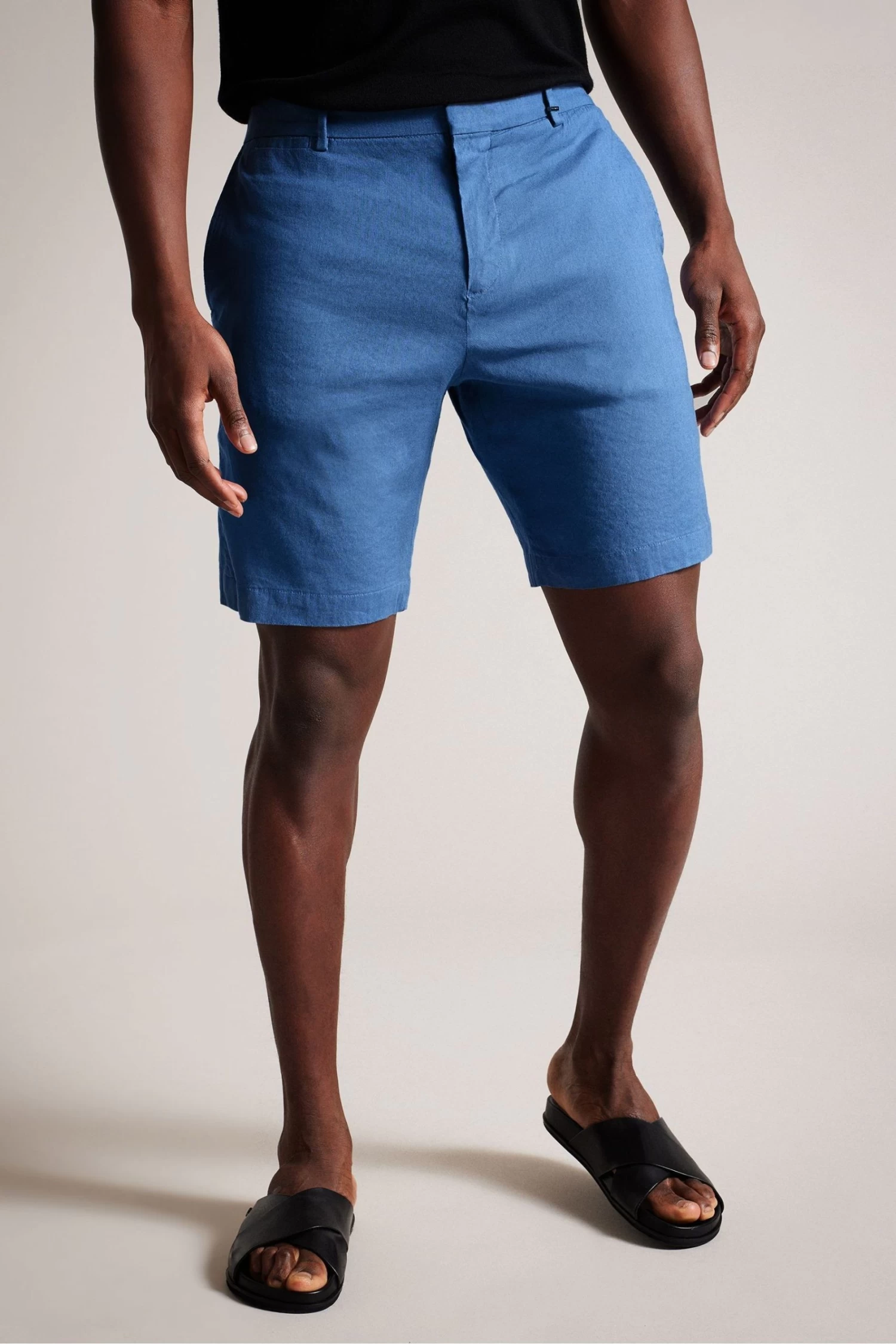 Ted Baker Blue Leder Linen Blend Half Elasticated Shorts