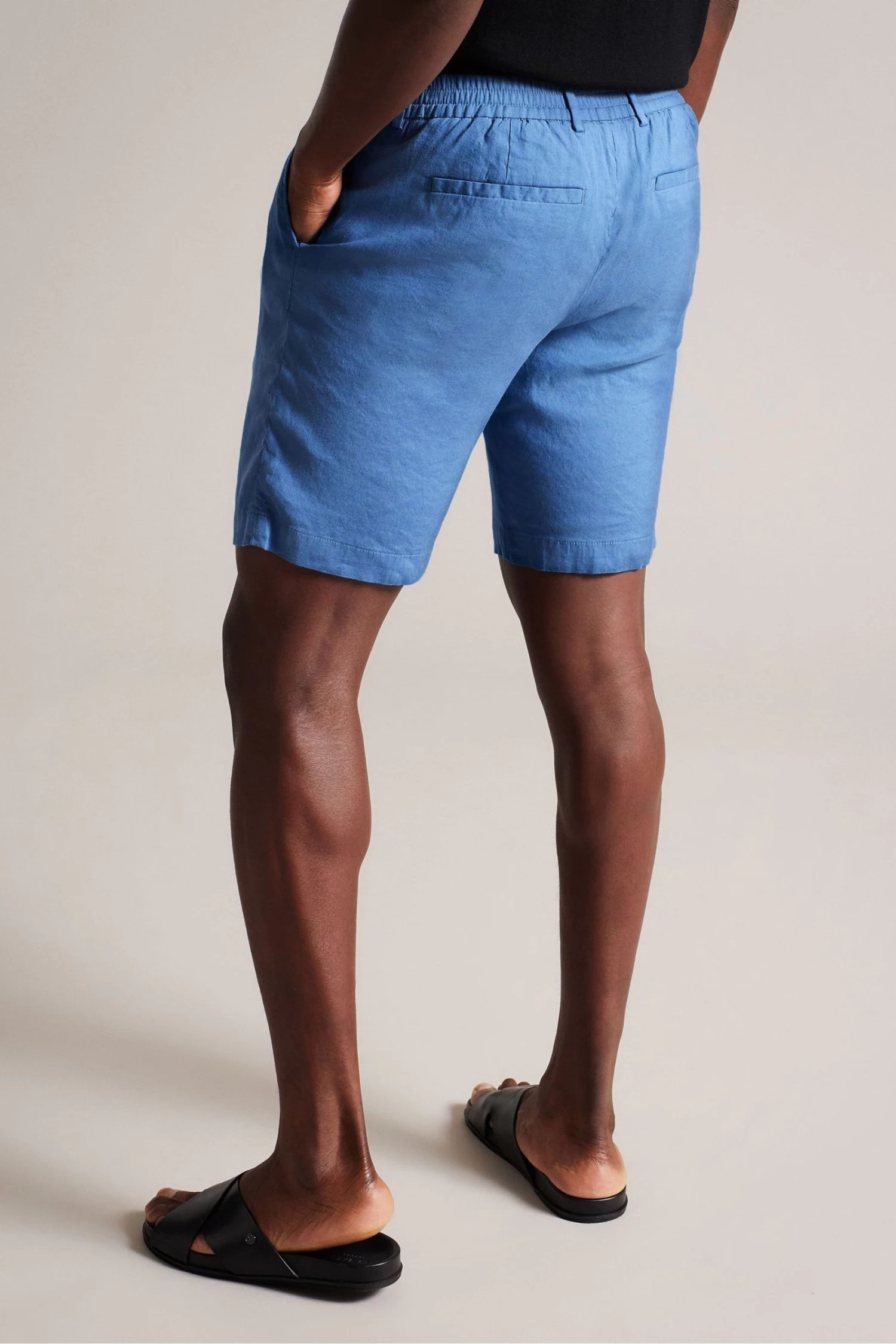 Ted Baker Blue Leder Linen Blend Half Elasticated Shorts - Image 2