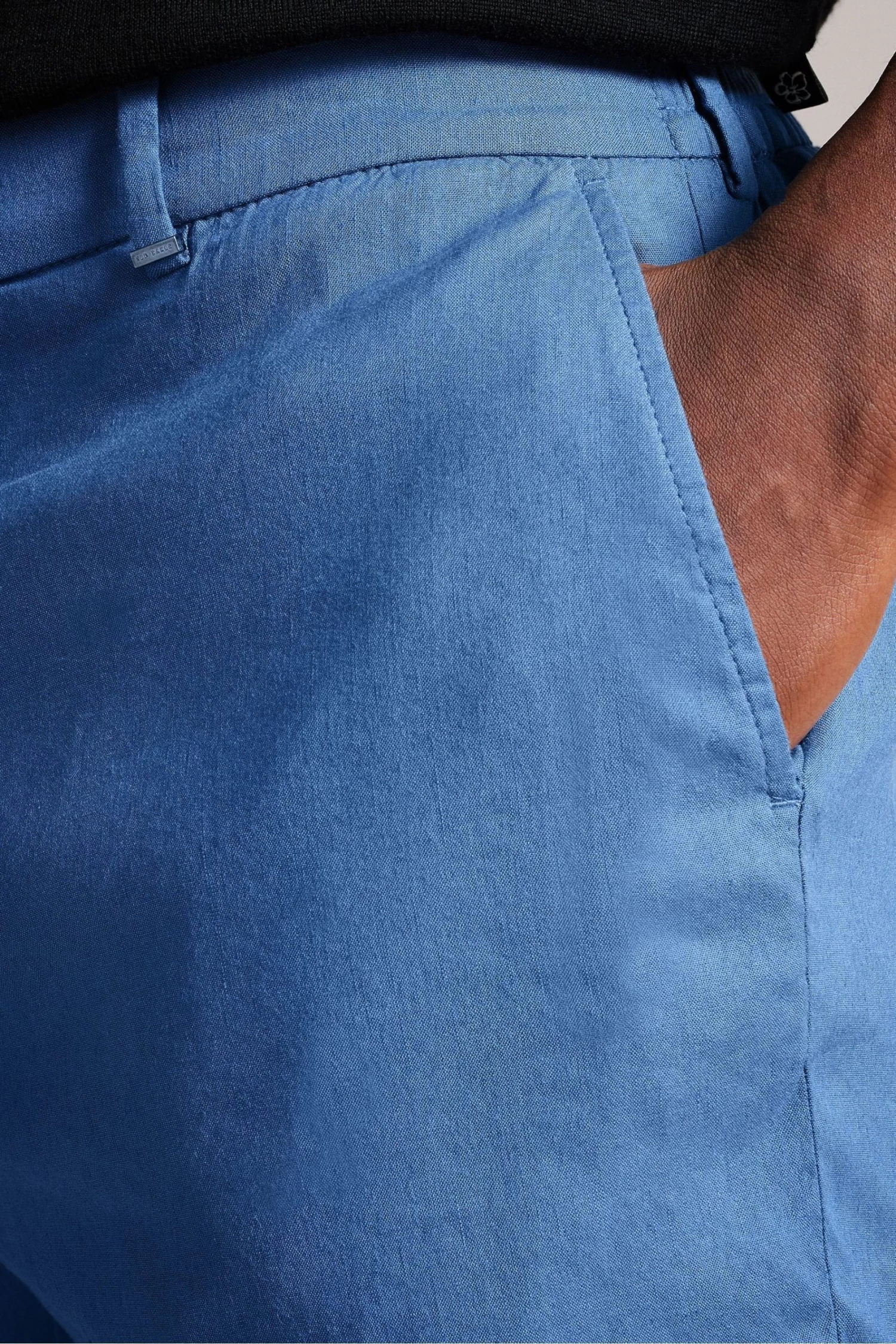 Ted Baker Blue Leder Linen Blend Half Elasticated Shorts - Image 4