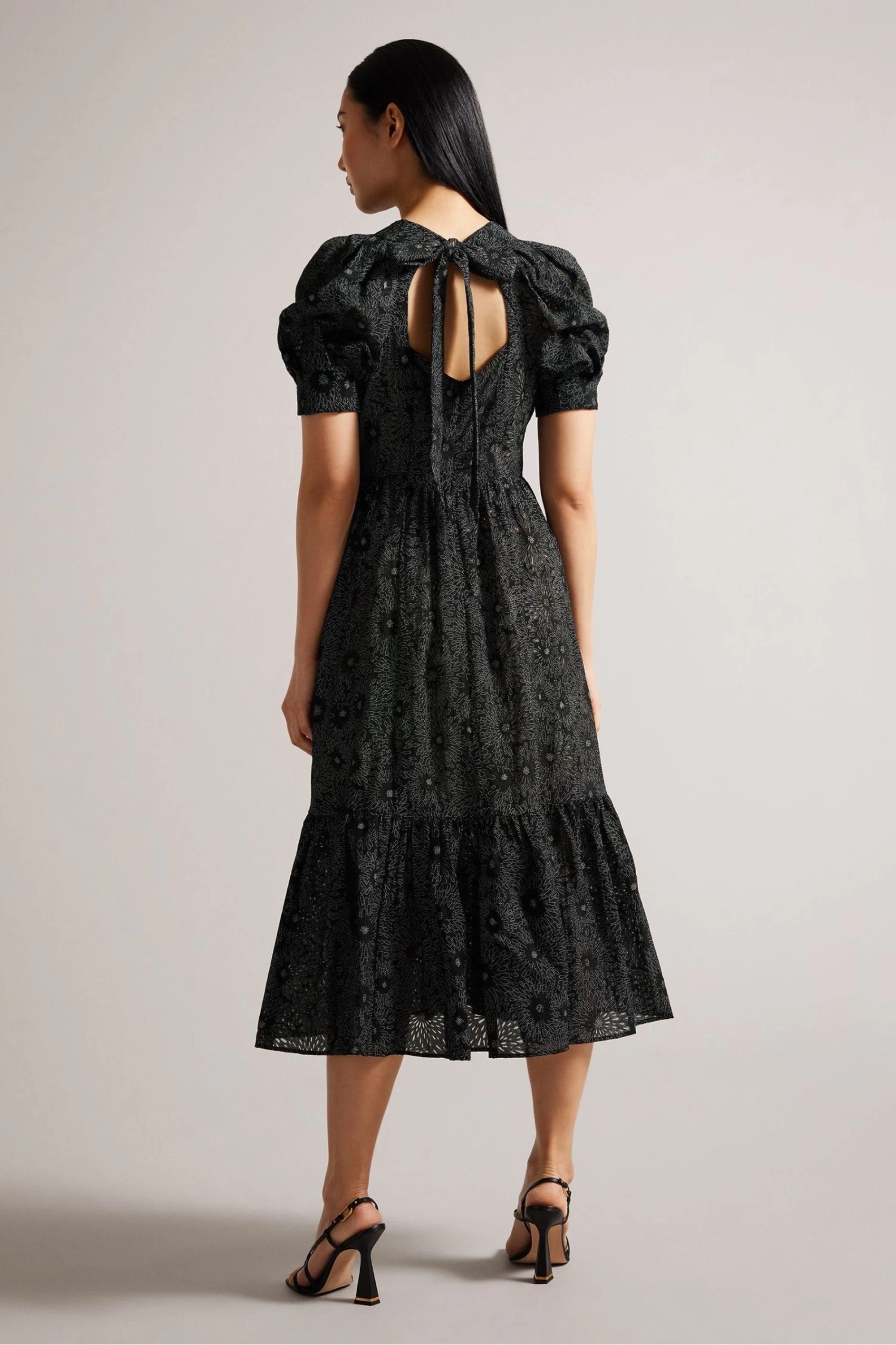 Ted Baker Meganie Puff Sleeve Tiered Midi Black Dress - Image 2