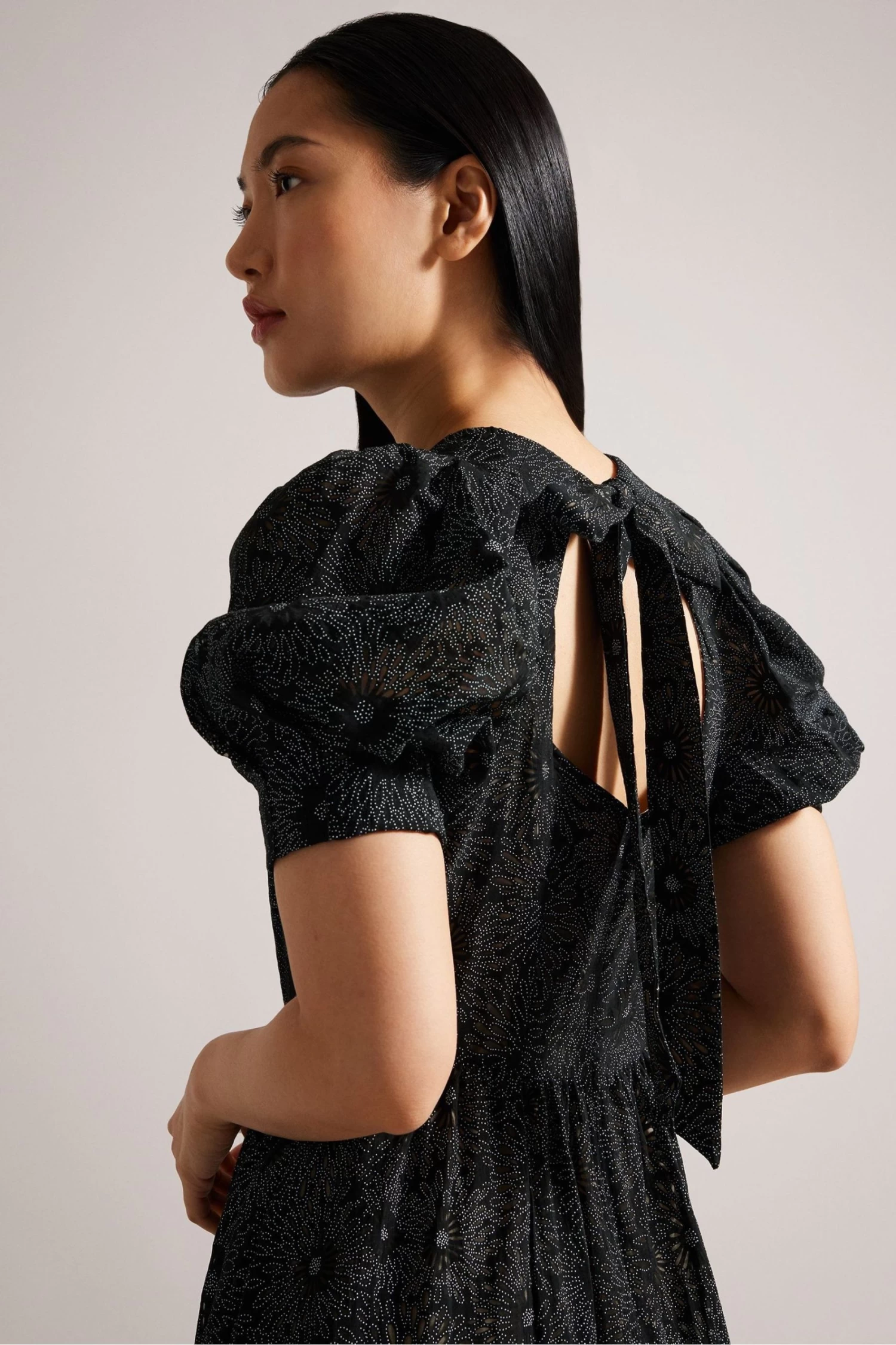Ted Baker Meganie Puff Sleeve Tiered Midi Black Dress - Image 4