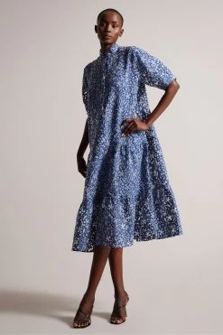 Ted Baker Oversized Blue Camriyn Brt Shirt Dress With Puff Sleeve