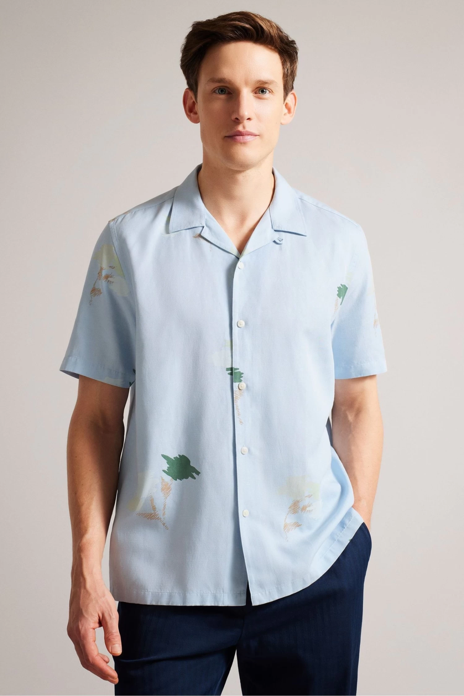 Ted Baker Blue Neele Short Sleeve Abstract Floral Shirts