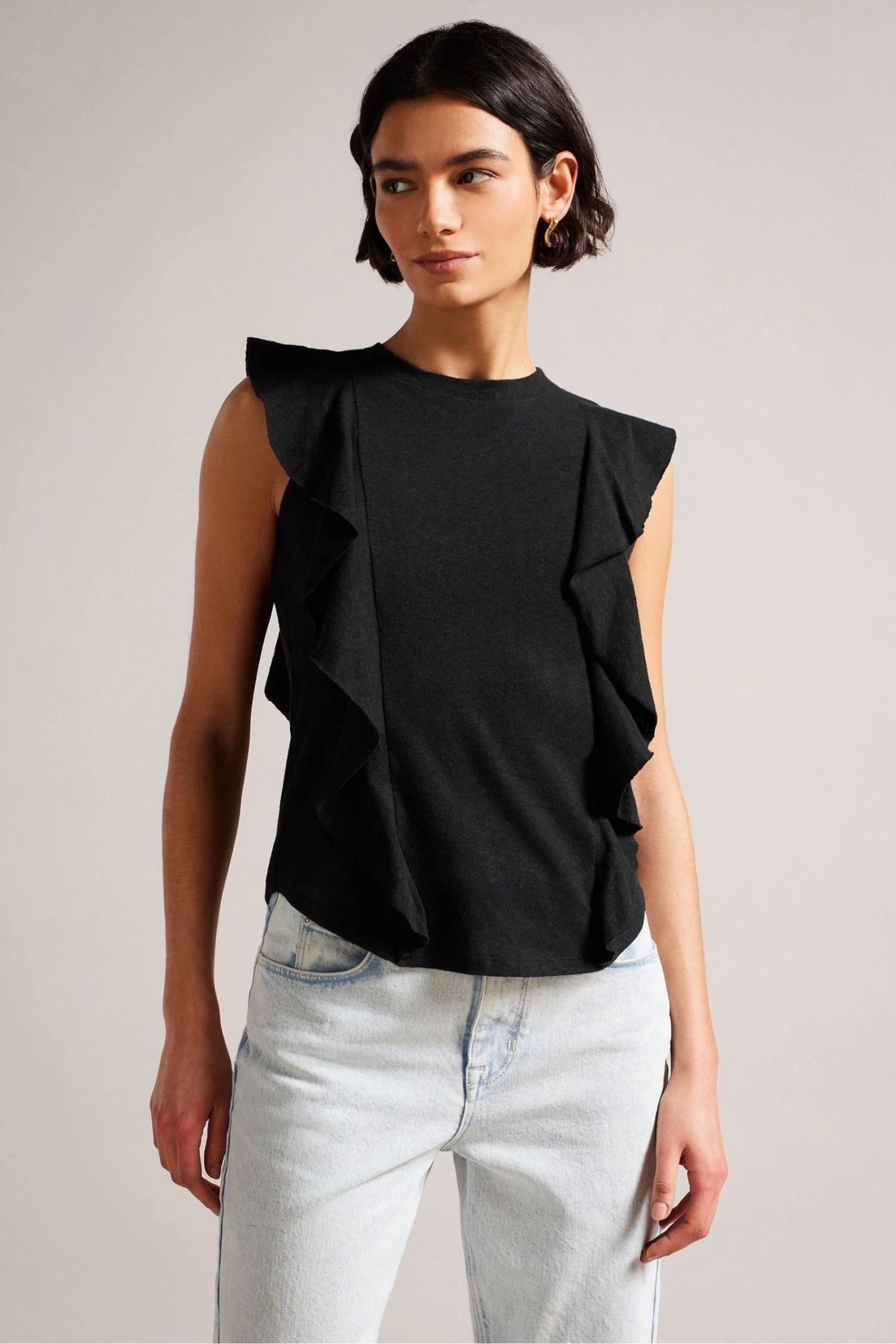 Ted Baker Kathley Black Frill Linen Vest