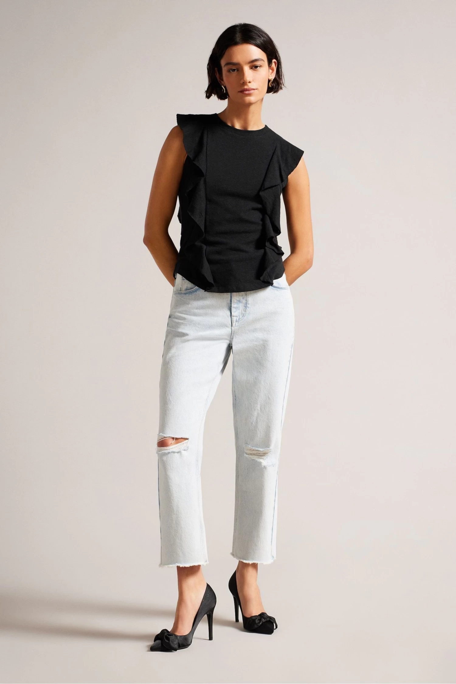 Ted Baker Kathley Black Frill Linen Vest - Image 4