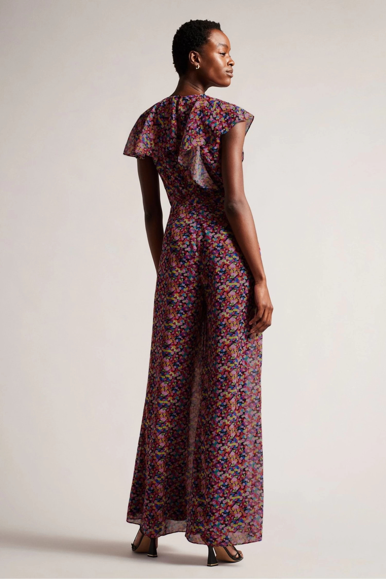 Ted Baker Surya Black Ruffle Front Wide Leg Jumpsuit - Image 2