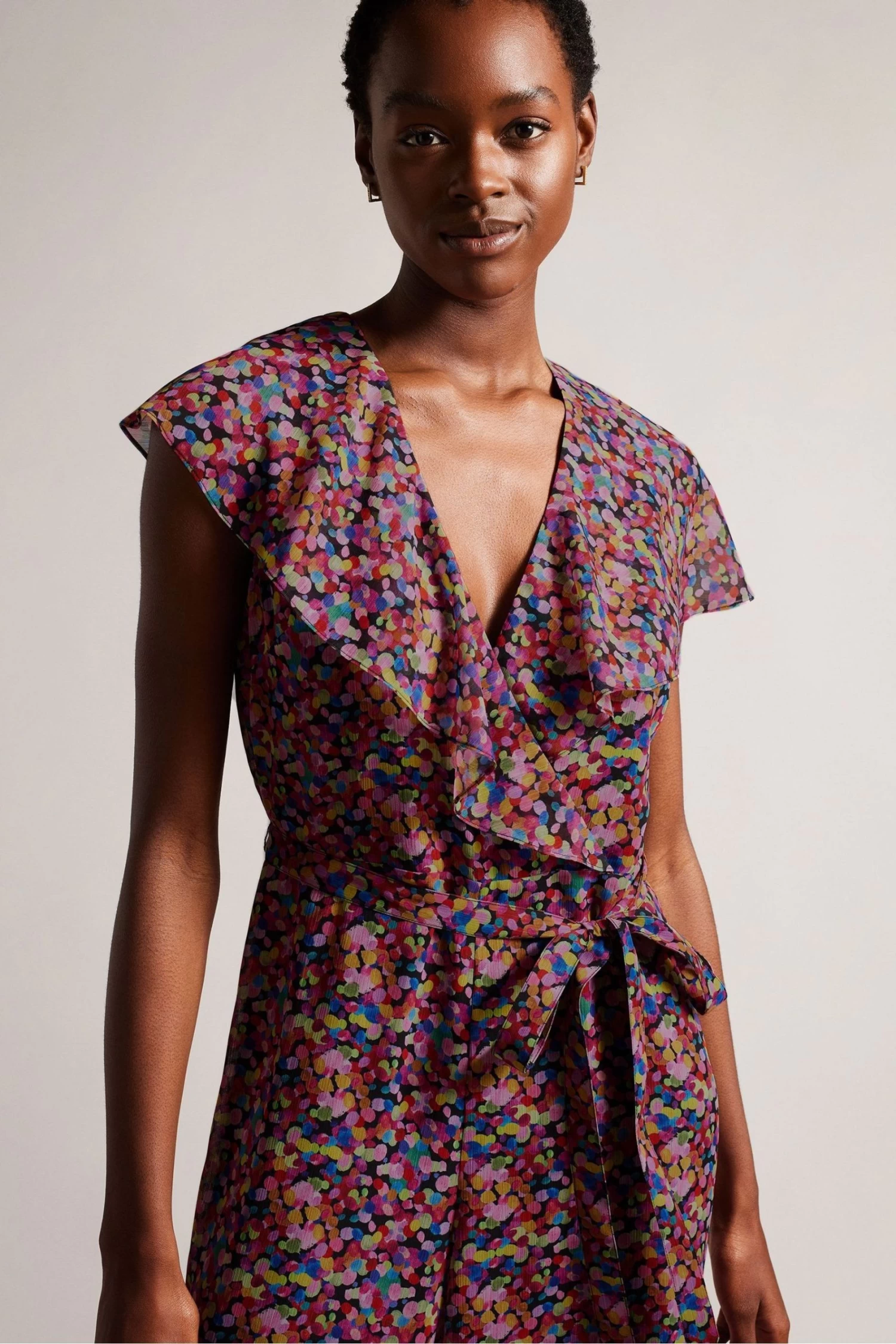 Ted Baker Surya Black Ruffle Front Wide Leg Jumpsuit - Image 3