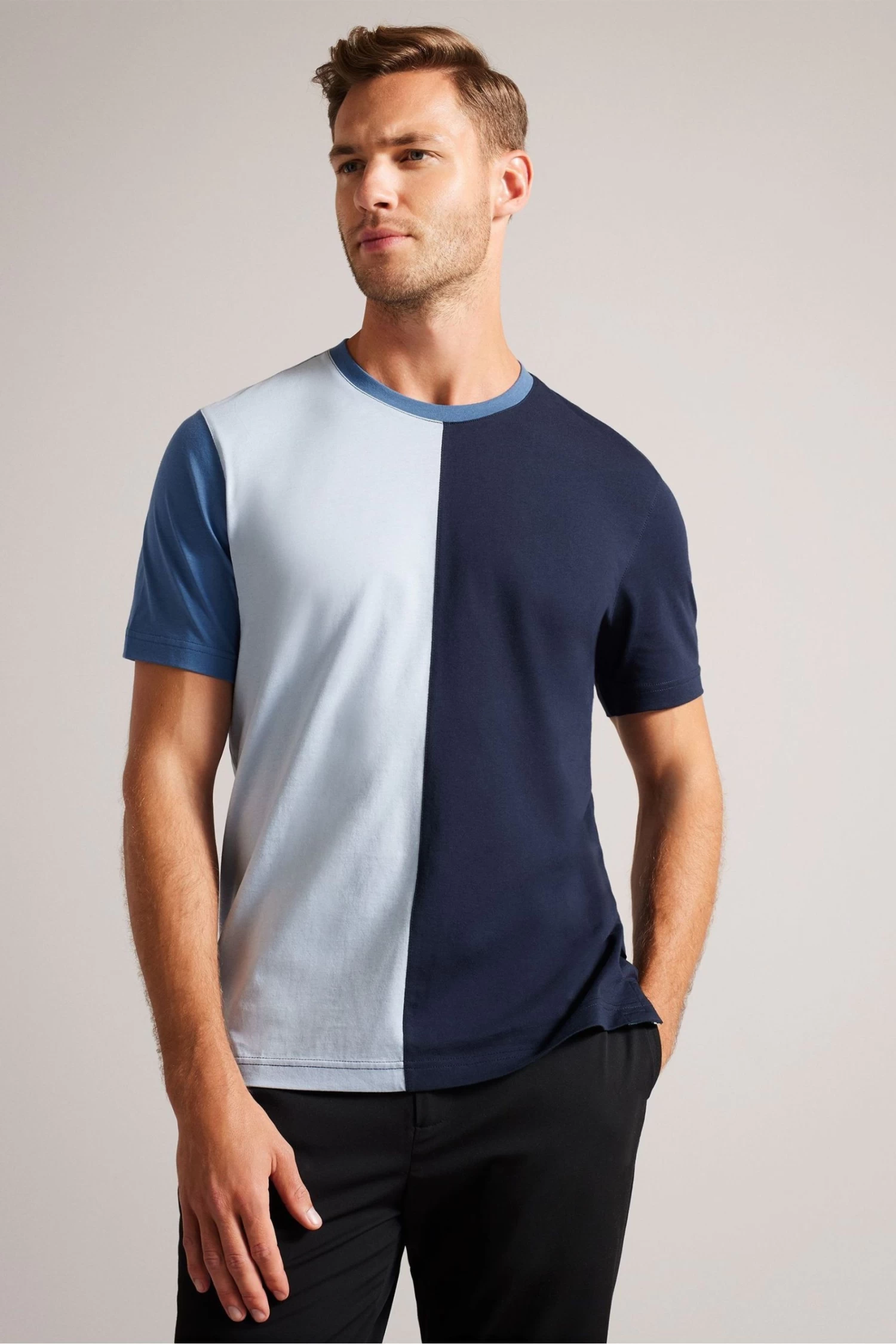 Ted Baker Blue Ramin Short Sleeved Vertical Colour Block T-Shirt