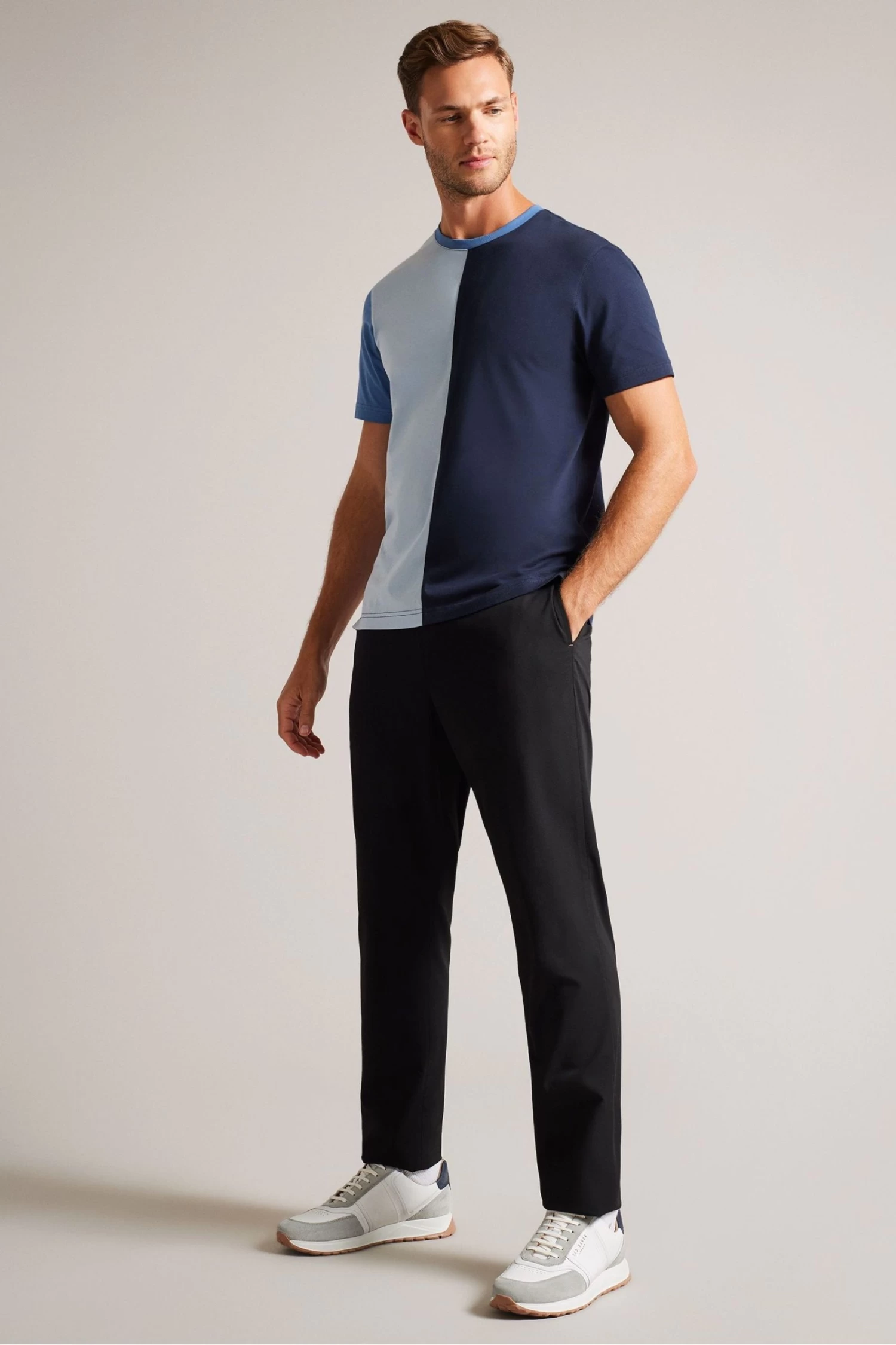 Ted Baker Blue Ramin Short Sleeved Vertical Colour Block T-Shirt - Image 3