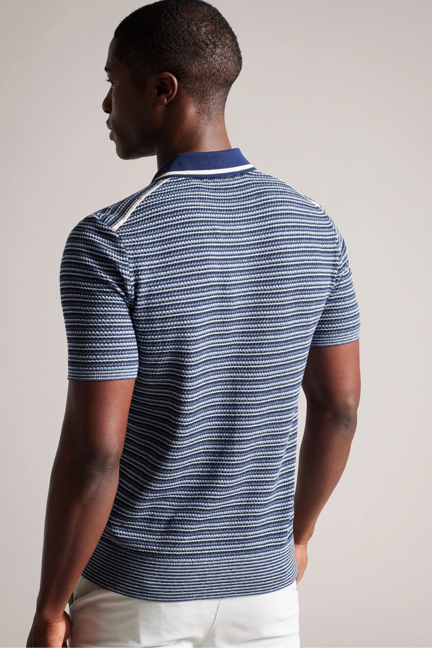 Ted Baker Blue Radwint Short Sleeved Textured Striped Polo Shirt - Image 2