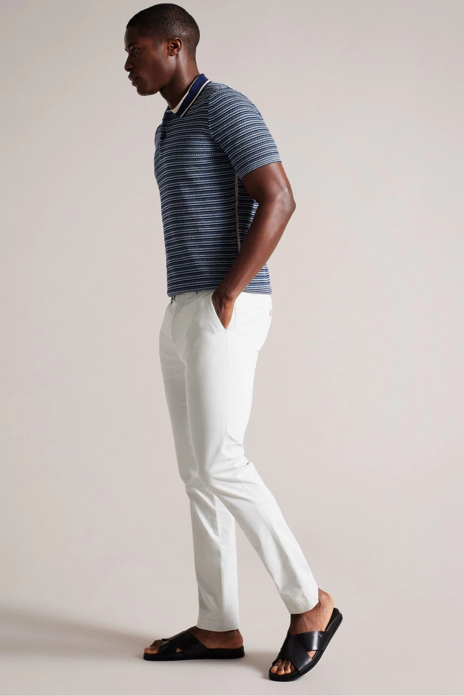 Ted Baker Blue Radwint Short Sleeved Textured Striped Polo Shirt - Image 3