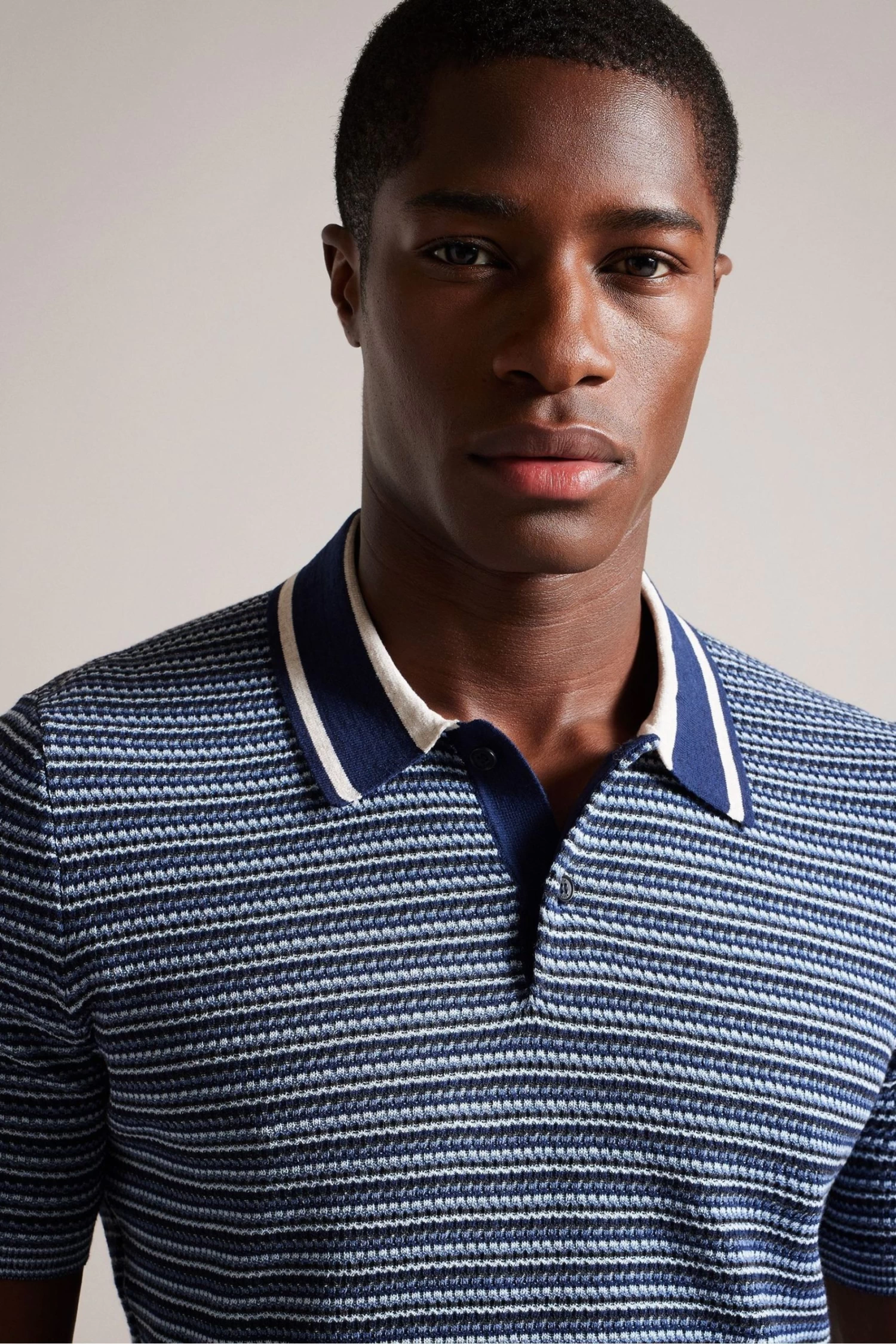 Ted Baker Blue Radwint Short Sleeved Textured Striped Polo Shirt - Image 4