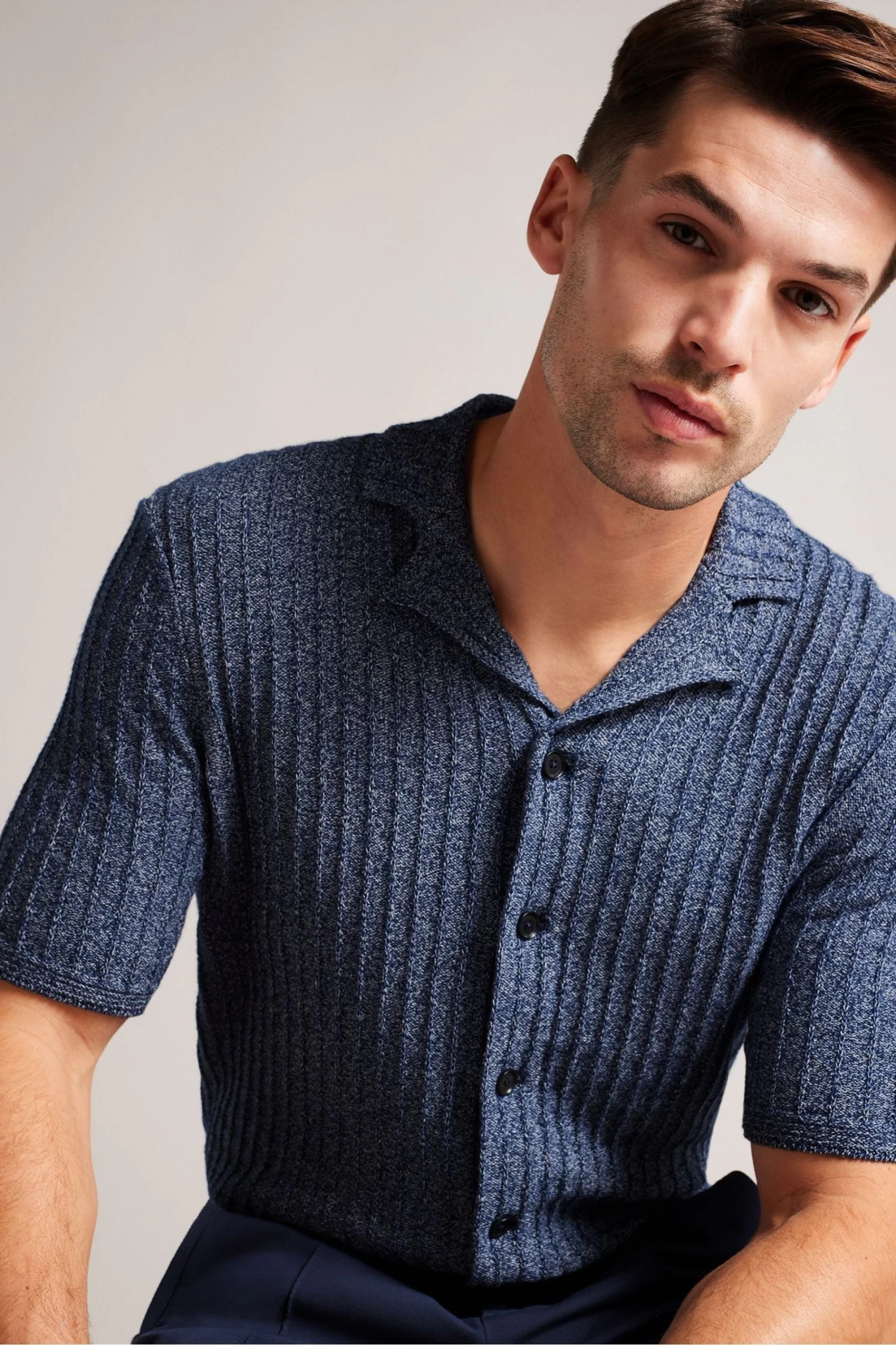 Ted Baker Blue Proof Short Sleeve Relaxed Fit Knitted Shirt - Image 4