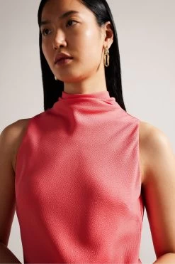 Ted Baker Pink Eleanar Coral Cowl Neck Sleeveless Midi Slip Dress