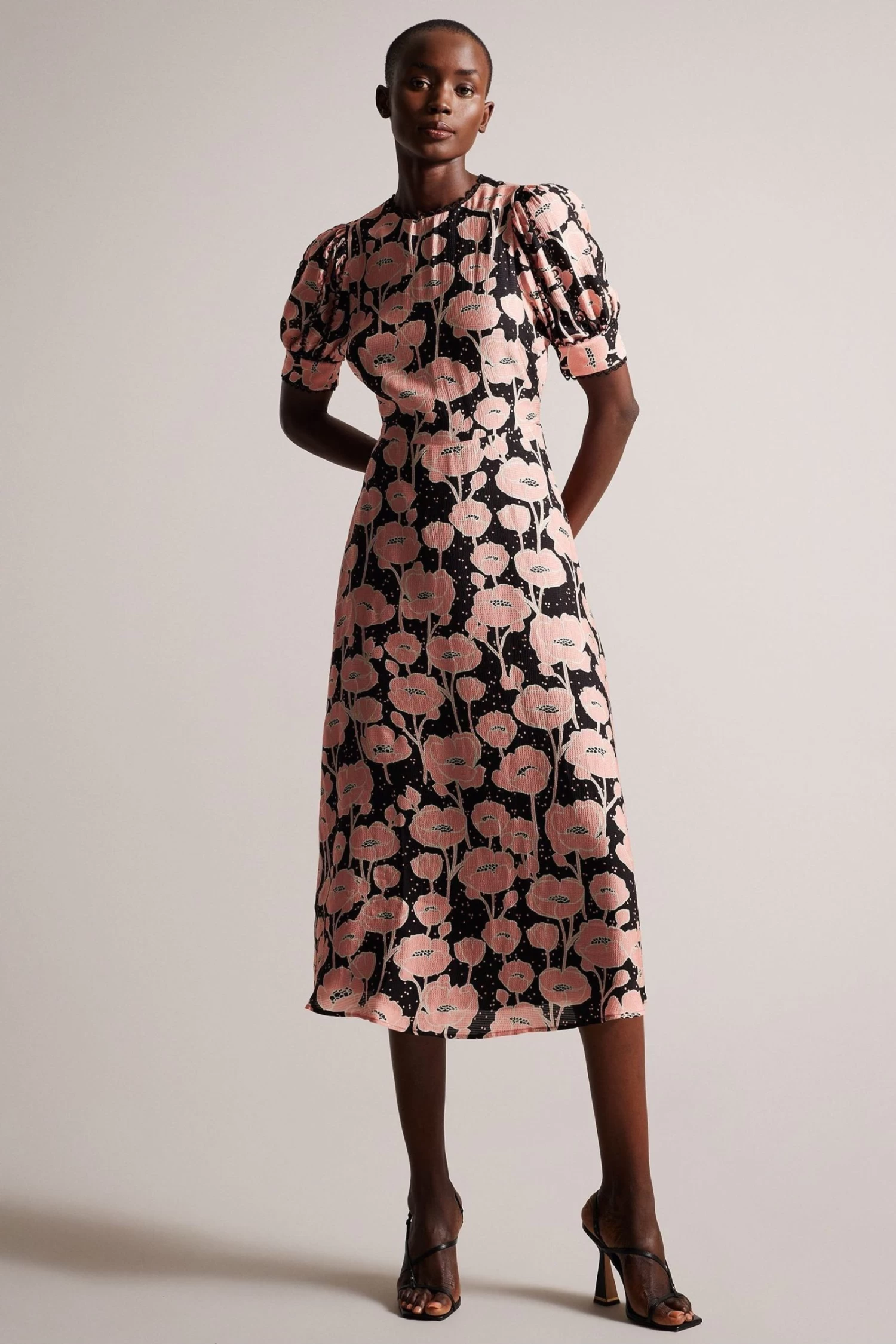 Ted Baker Black Astrydd Puff Sleeve Midi Tea Dress