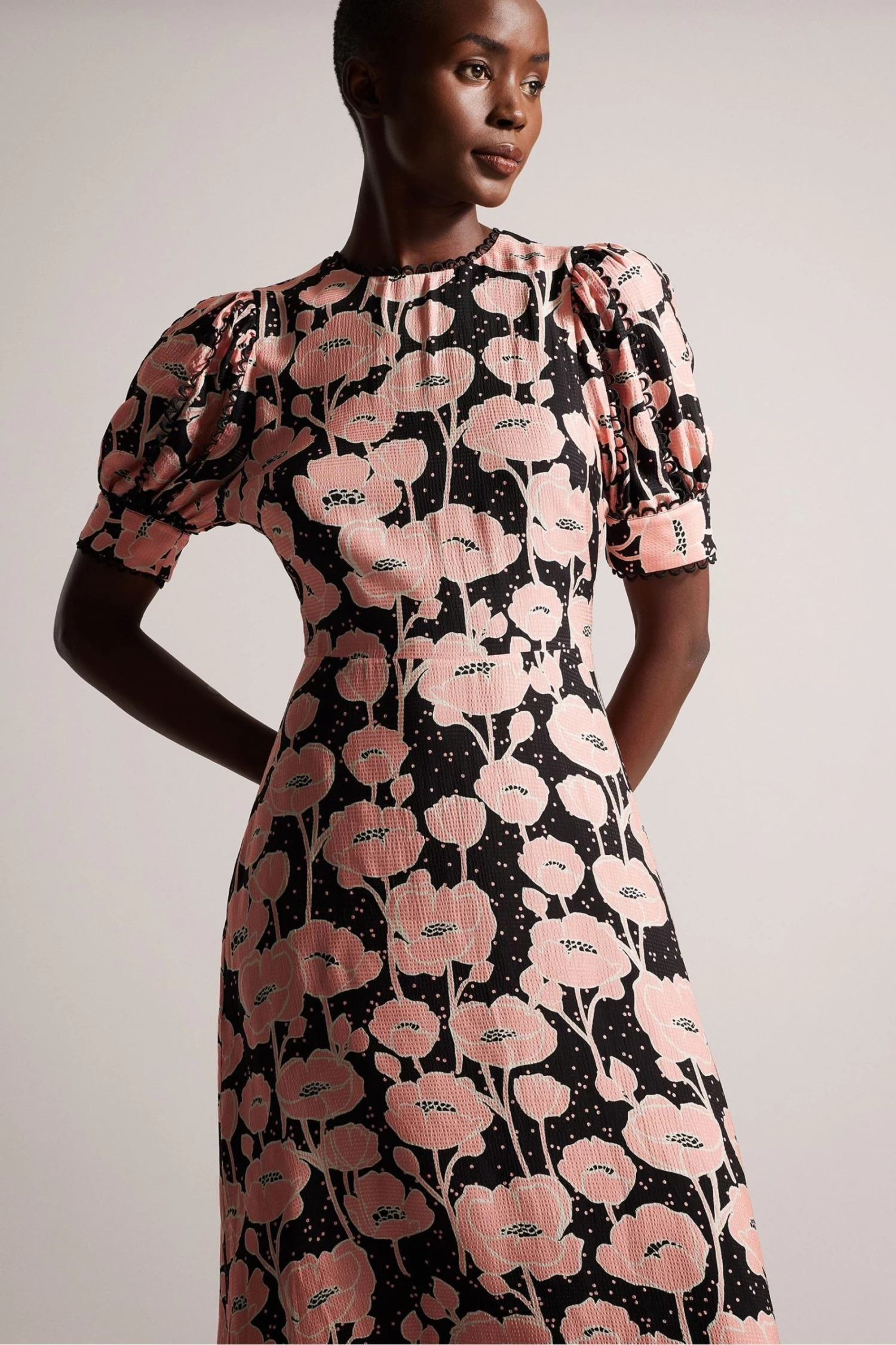 Ted Baker Black Astrydd Puff Sleeve Midi Tea Dress - Image 3