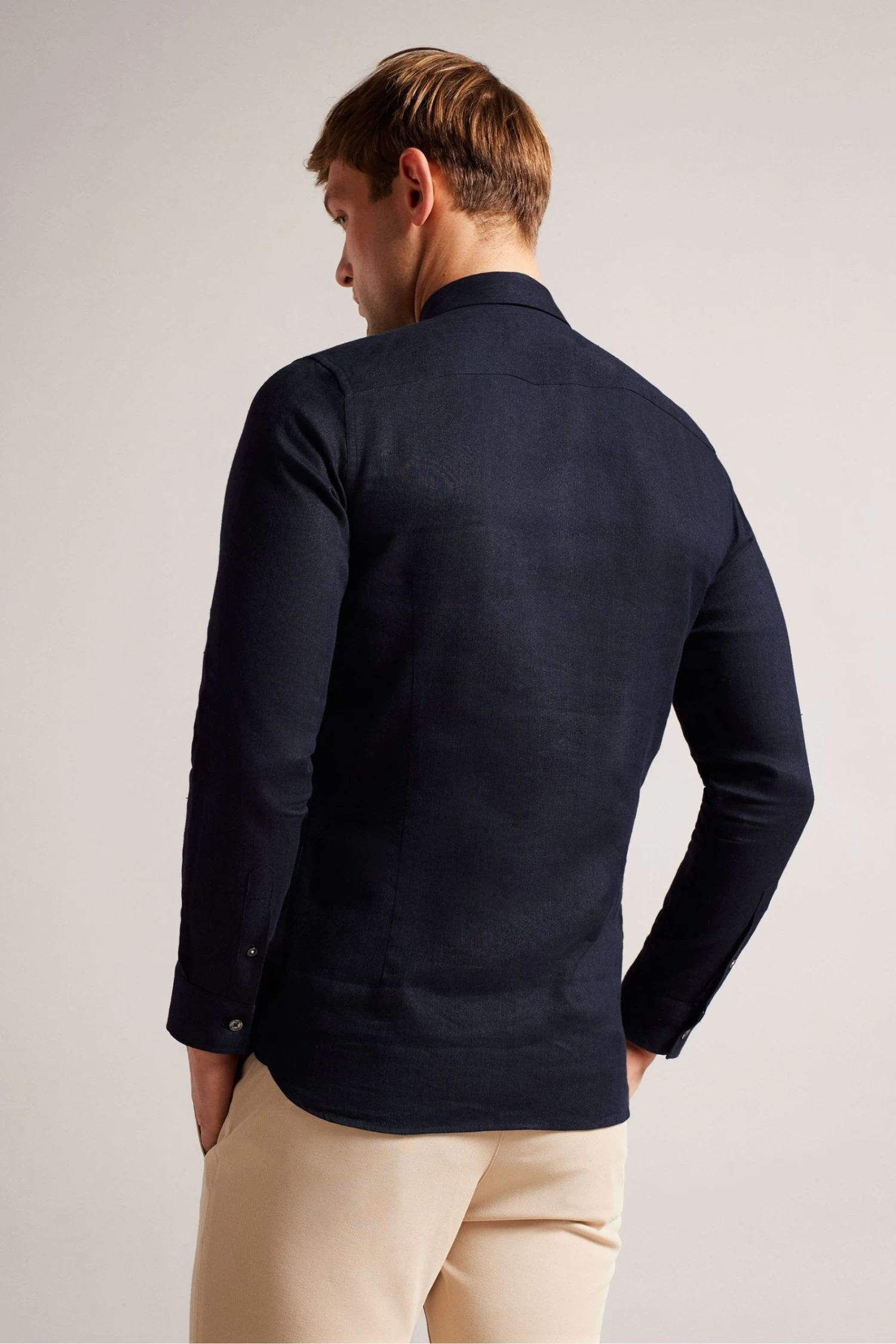 Ted Baker Blue Jasperr Long Sleeved Cotton Linen Shirt - Image 2