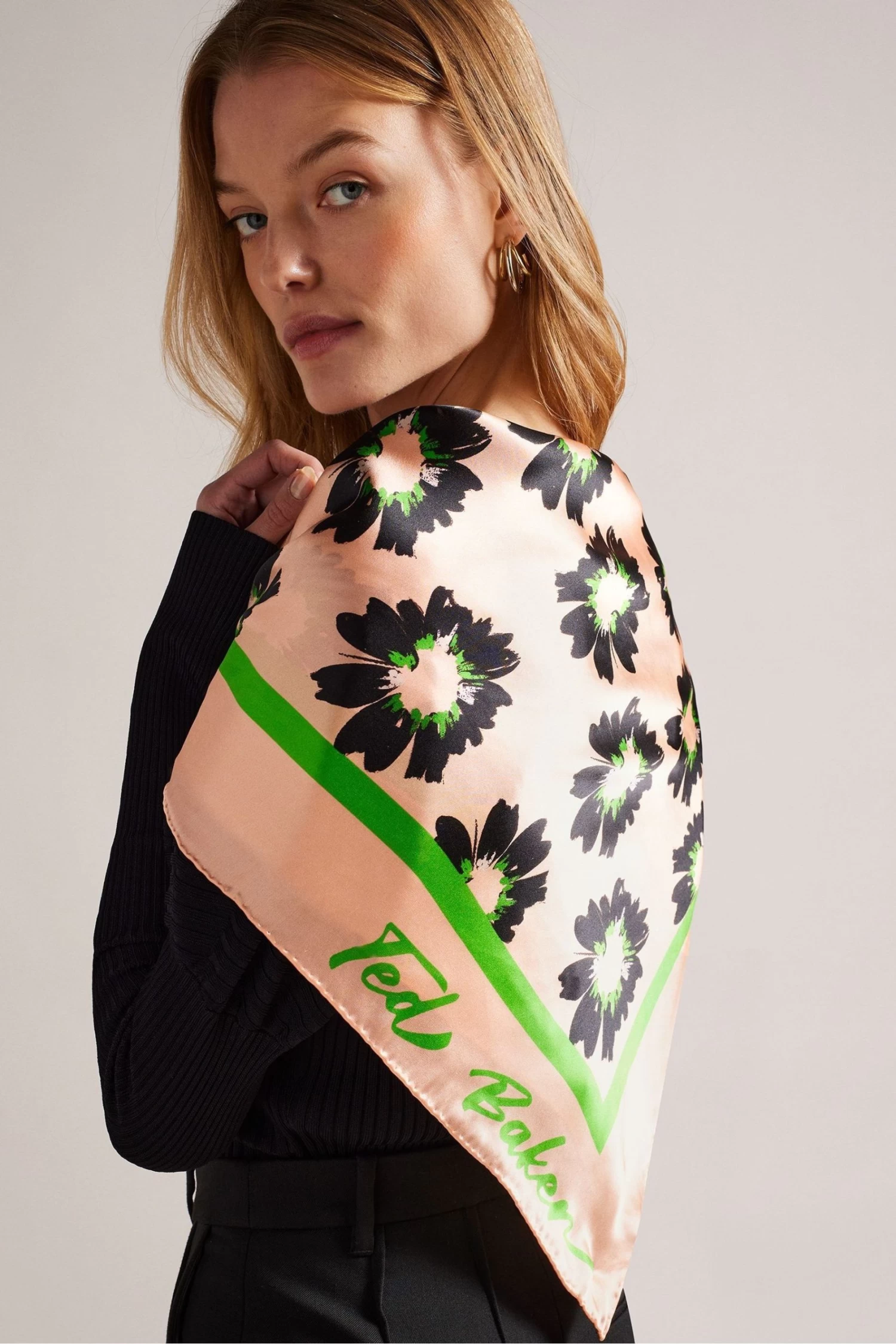 Ted Baker Pink Rubbyy Floral Printed Herringbone Scarf - Image 3