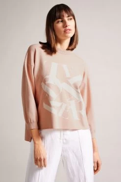 Ted Baker Pink Elssiaa Branded Jacquard Knit Top
