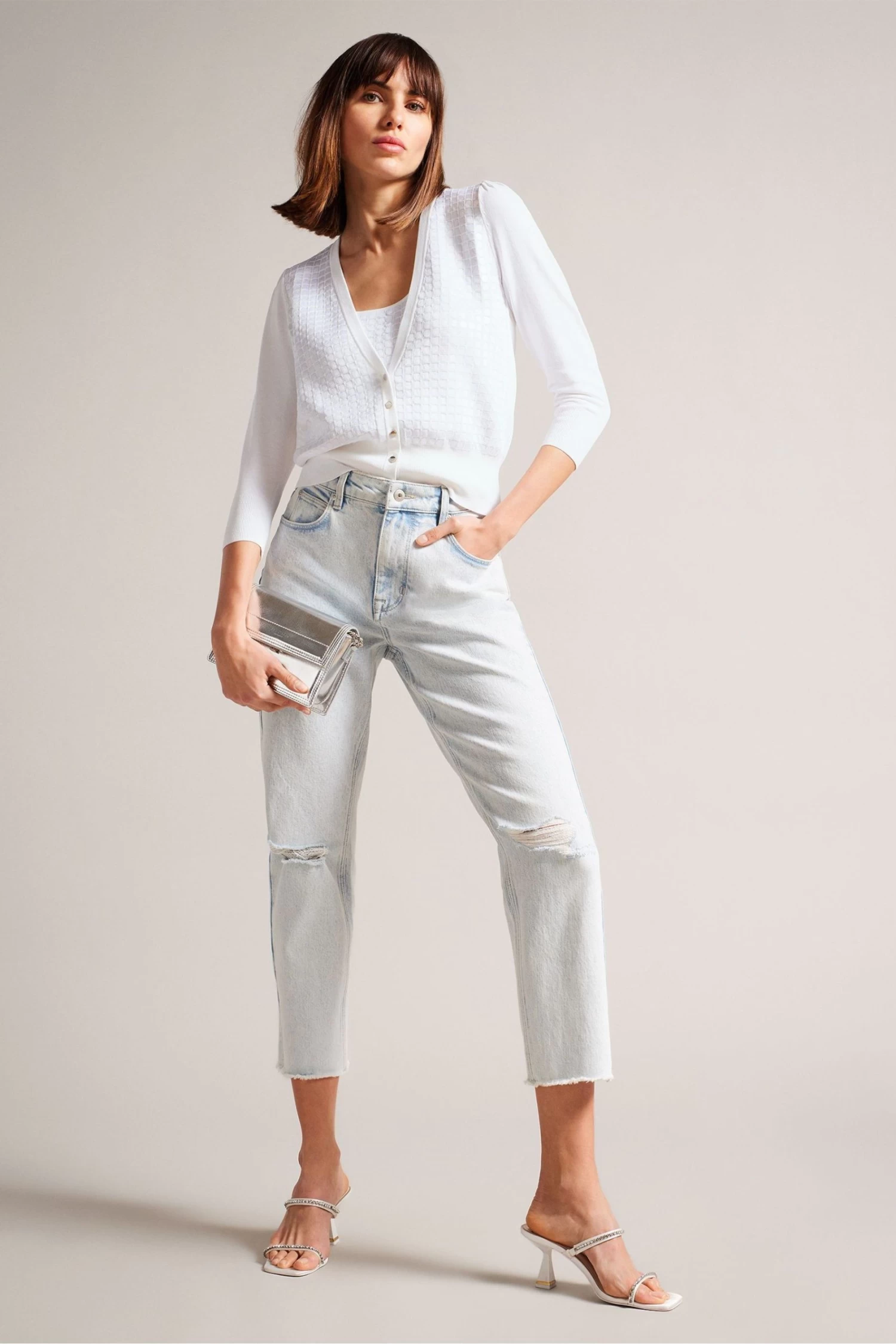 Ted Baker White Baliner Sequin Detail Knit Cardigan - Image 3