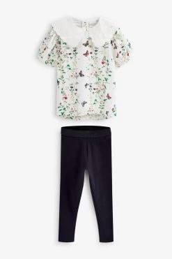 Baker By Ted Baker White Leggings And Broderie Collar Blouse Set