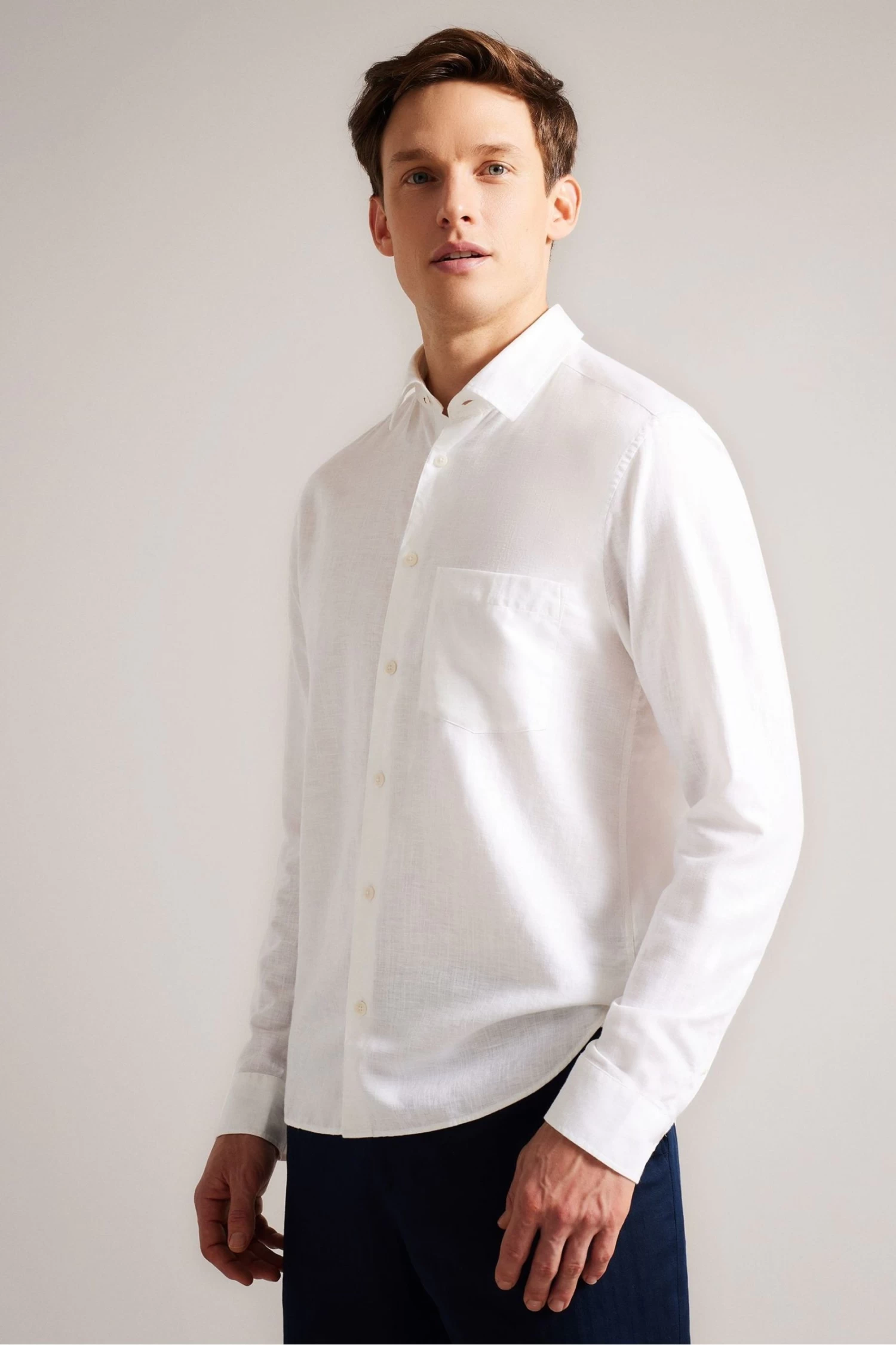 Ted Baker White Kingwel Long Sleeve Linen Shirt