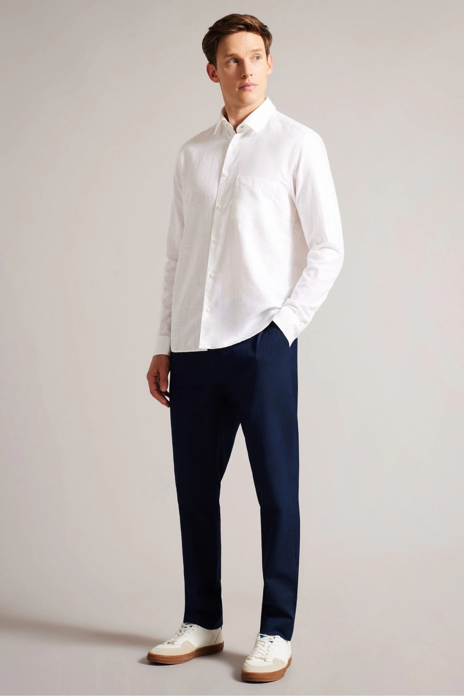 Ted Baker White Kingwel Long Sleeve Linen Shirt - Image 3