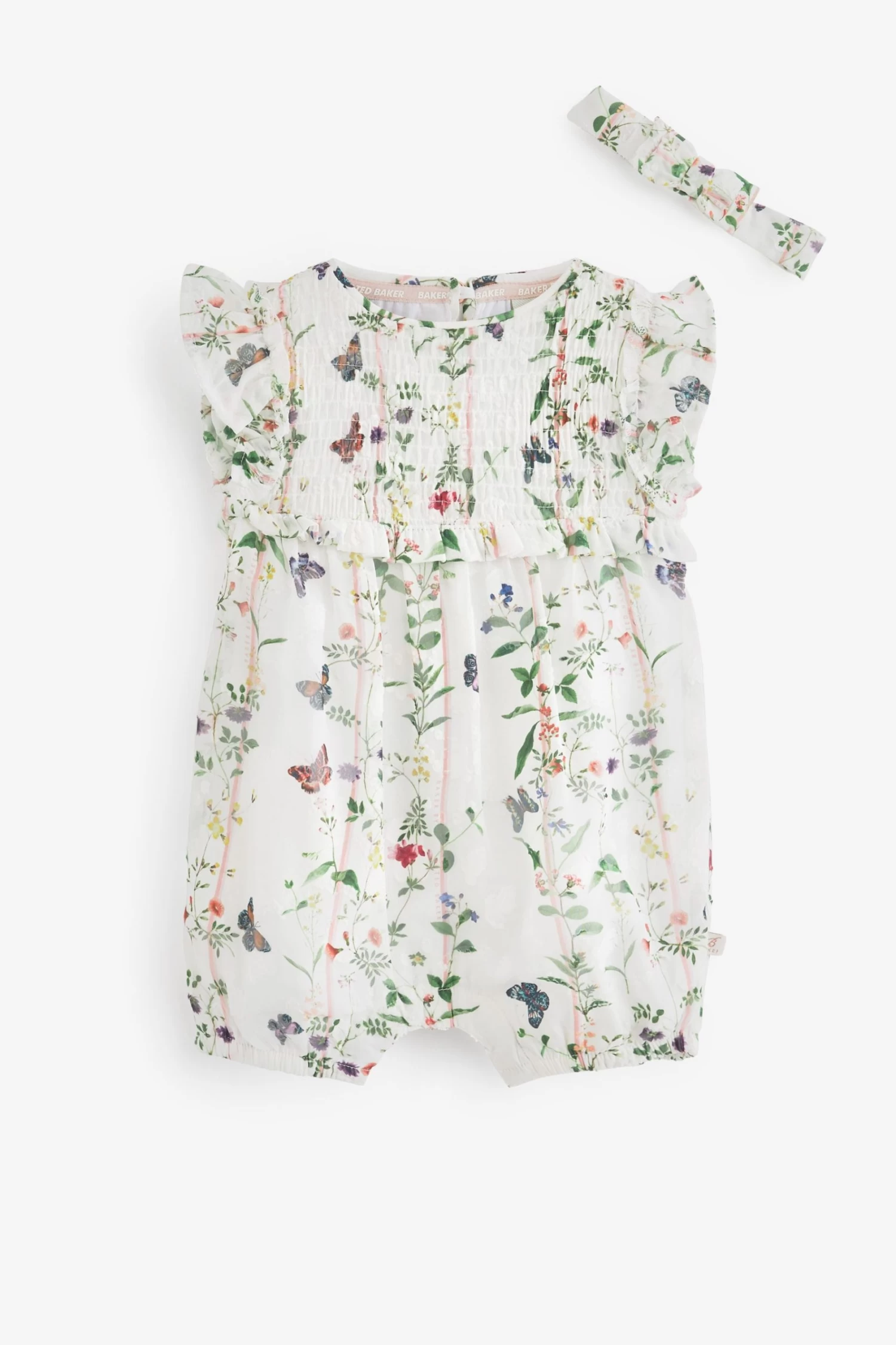 Baker By Ted Baker White Floral Romper And Headband Set