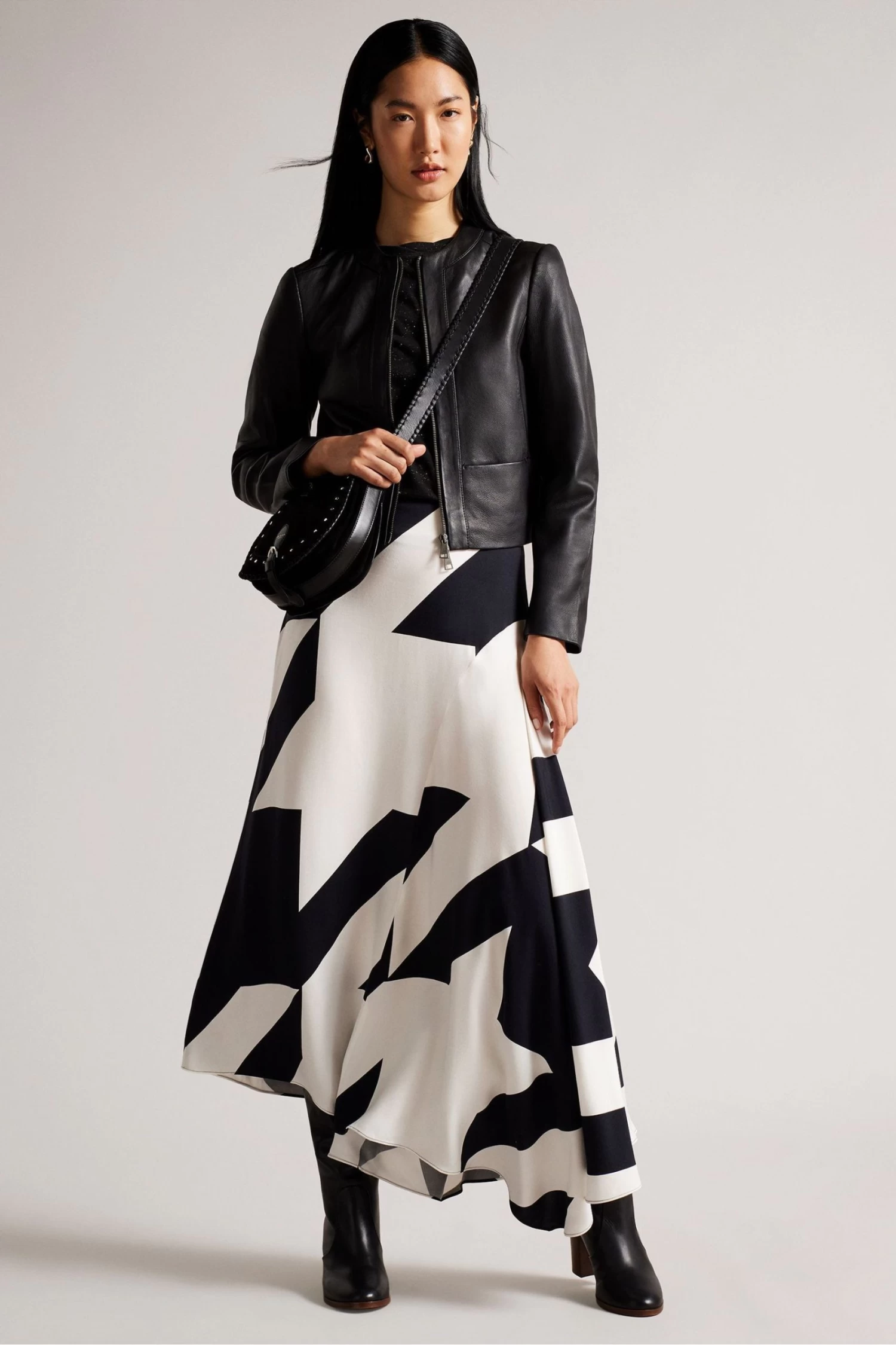 Ted Baker Clarya Black Fitted Panelled Leather Jacket