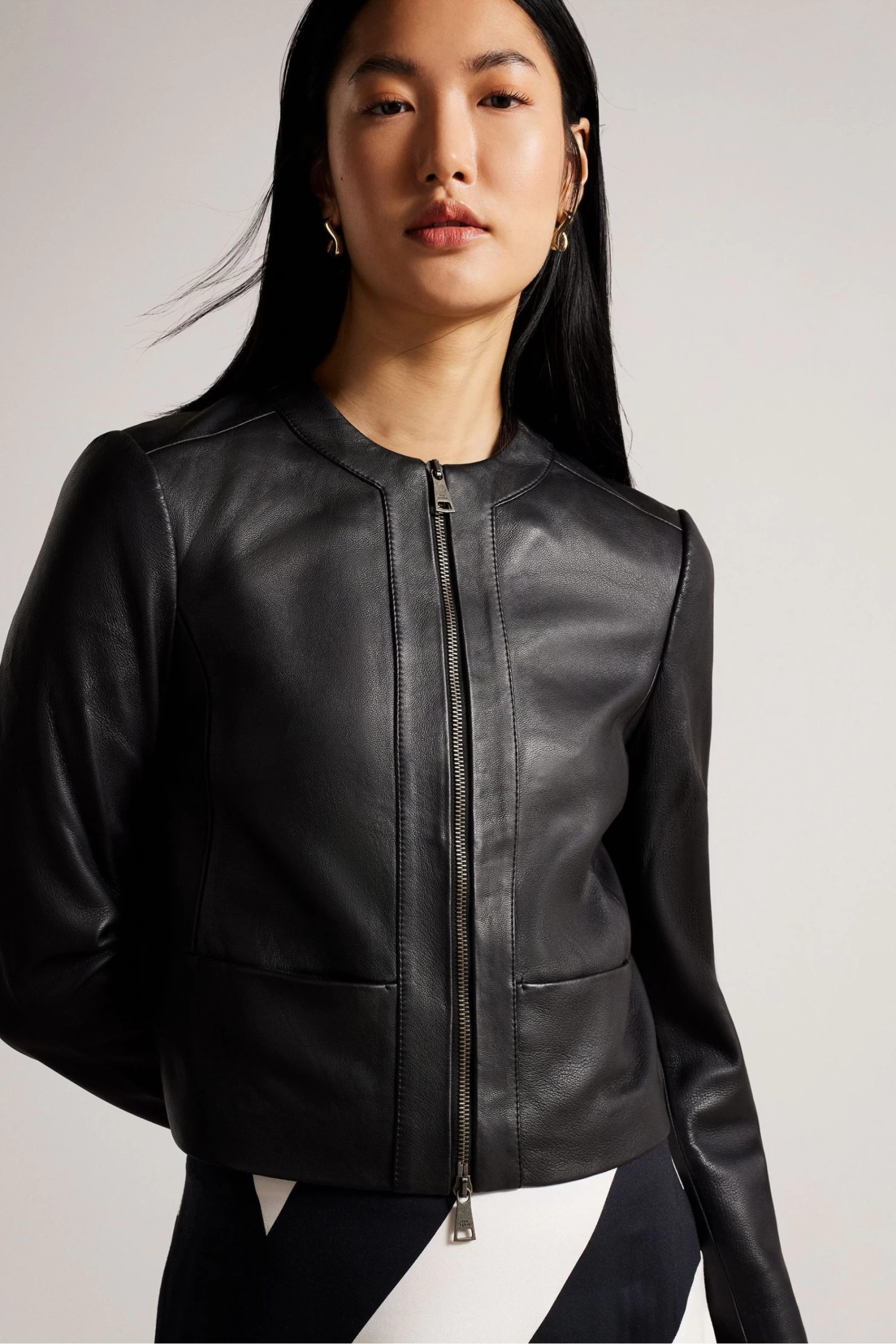Ted Baker Clarya Black Fitted Panelled Leather Jacket - Image 2