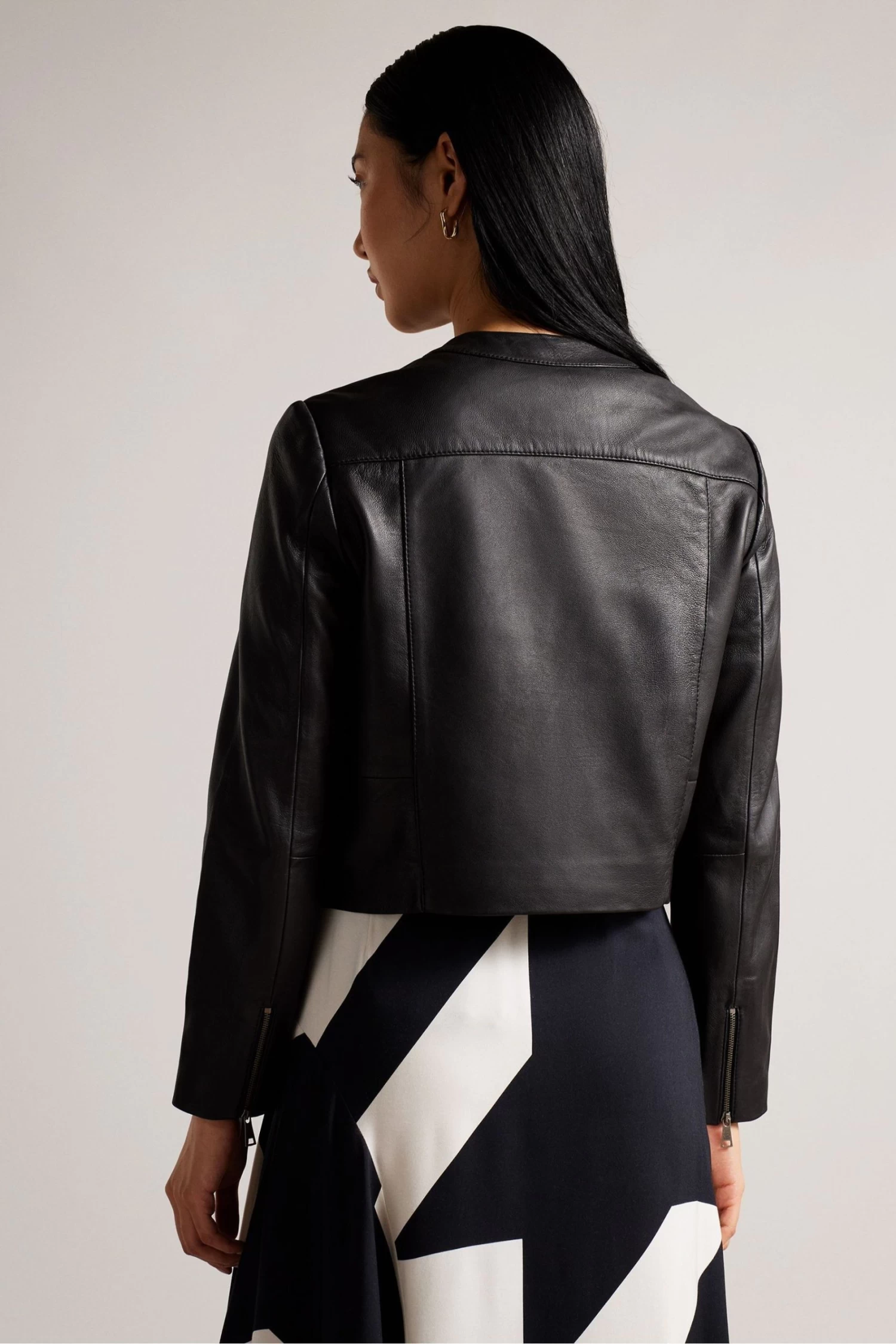 Ted Baker Clarya Black Fitted Panelled Leather Jacket - Image 3