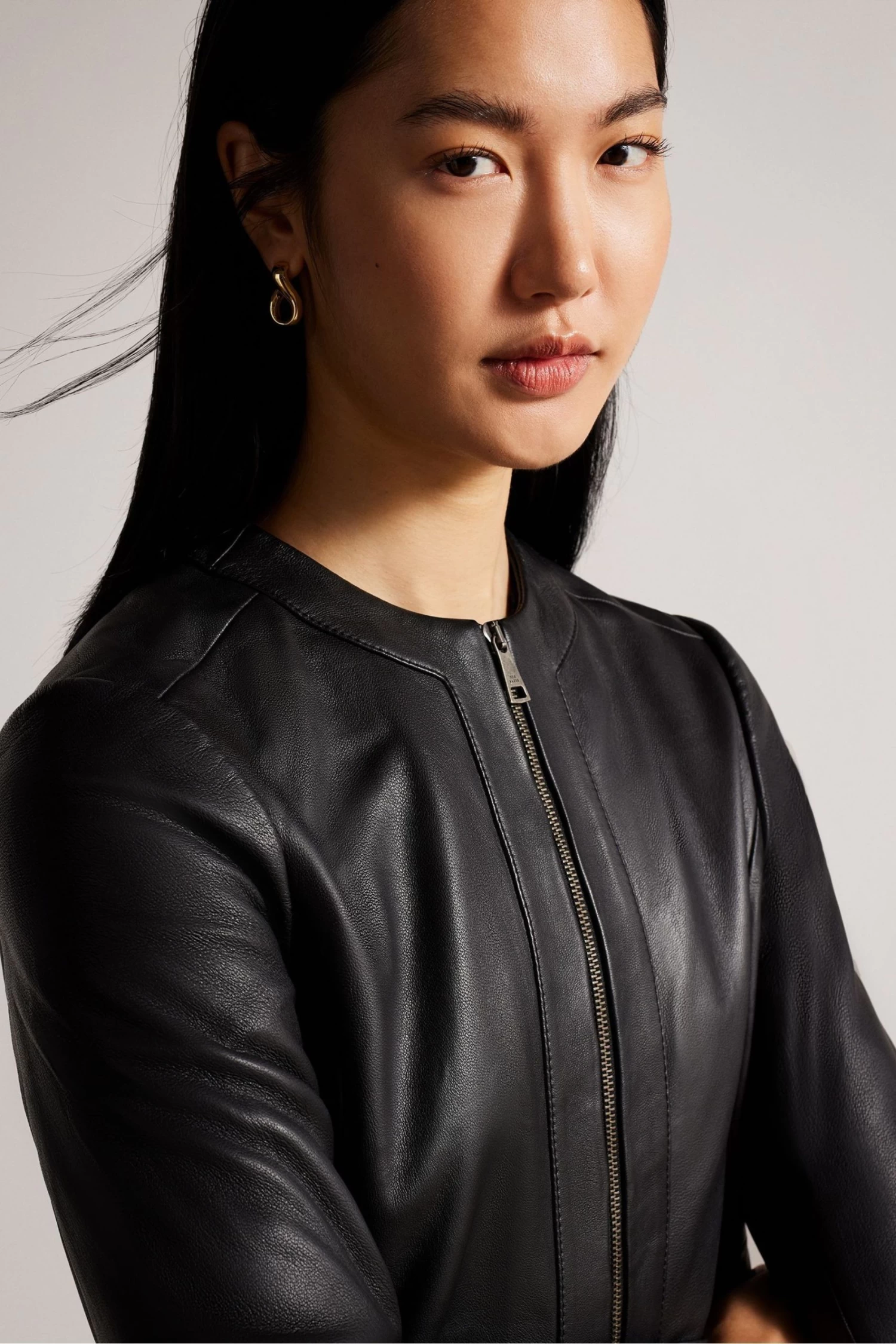 Ted Baker Clarya Black Fitted Panelled Leather Jacket - Image 4
