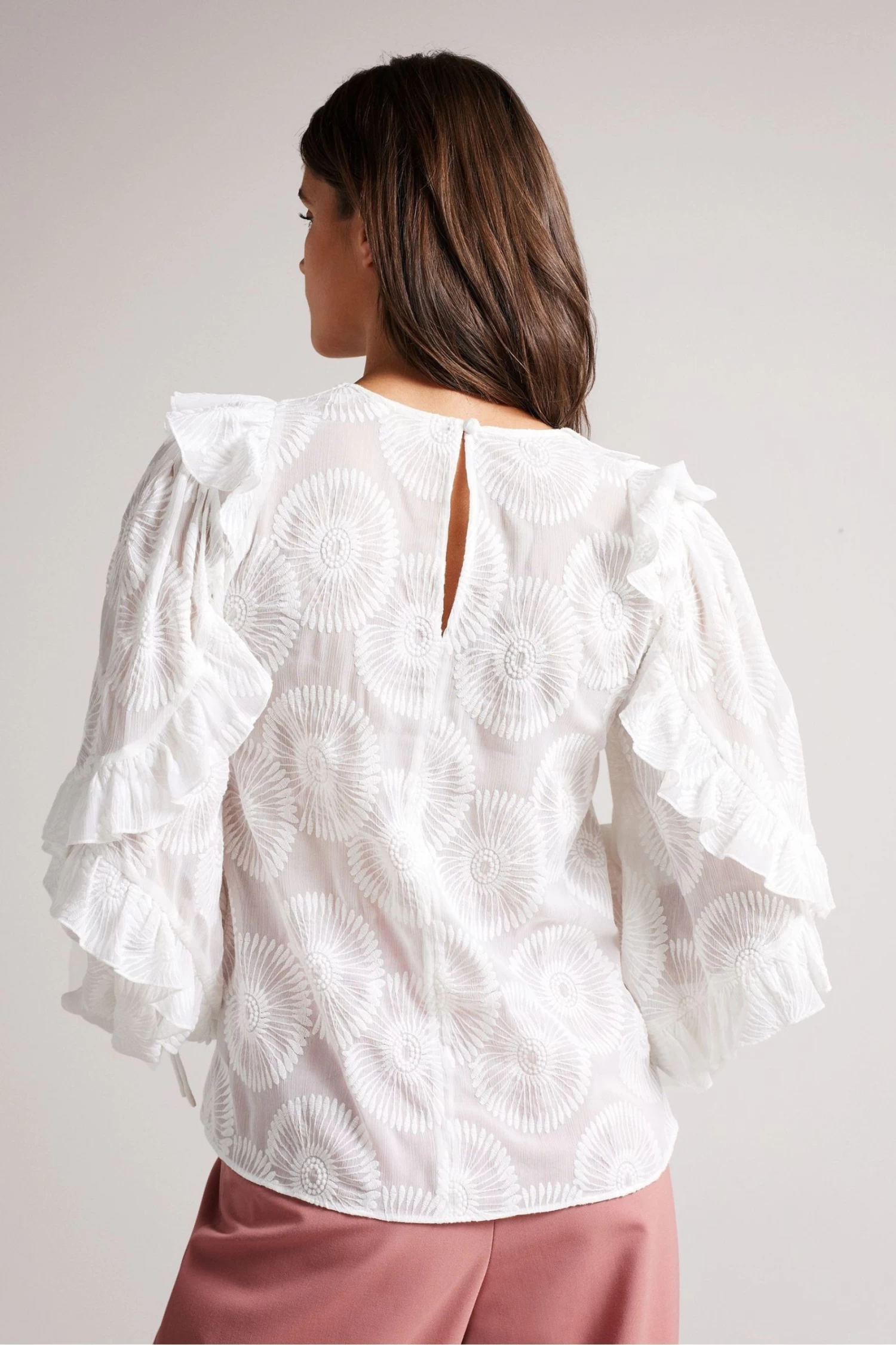 Ted Baker Janeio White Ruffle Sleeve Broderie Top - Image 2