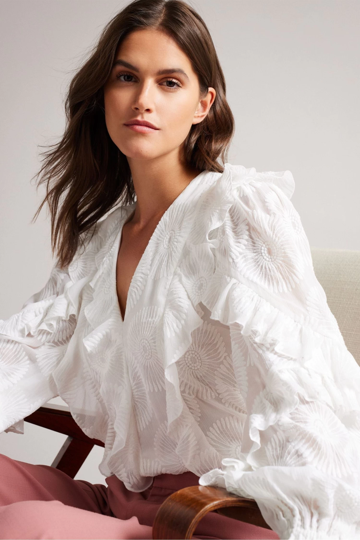 Ted Baker Janeio White Ruffle Sleeve Broderie Top - Image 4